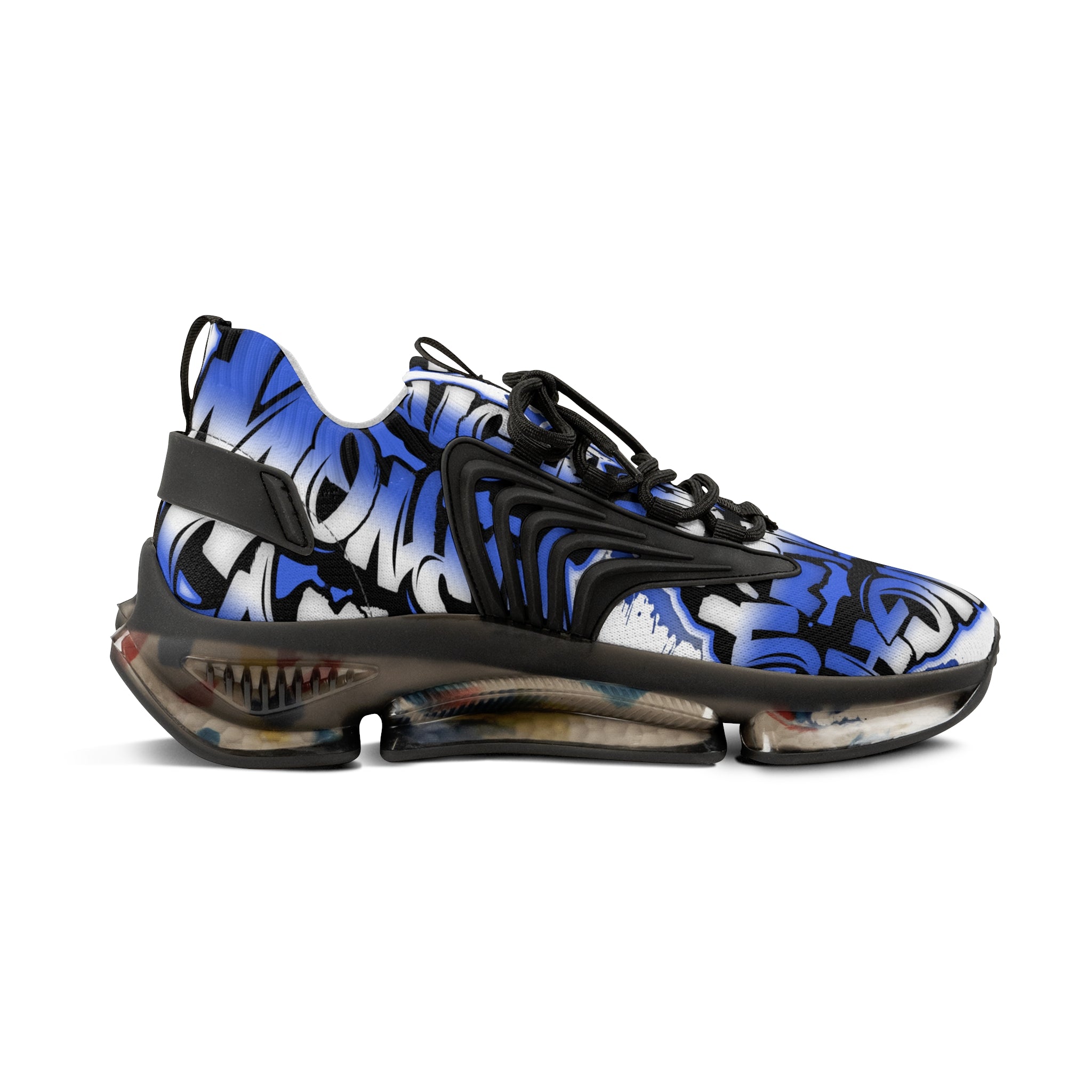 Men's Blue Graffiti Mesh Sneakers — "Straight Money Crew" Breathable Streetwear Athletic Shoes