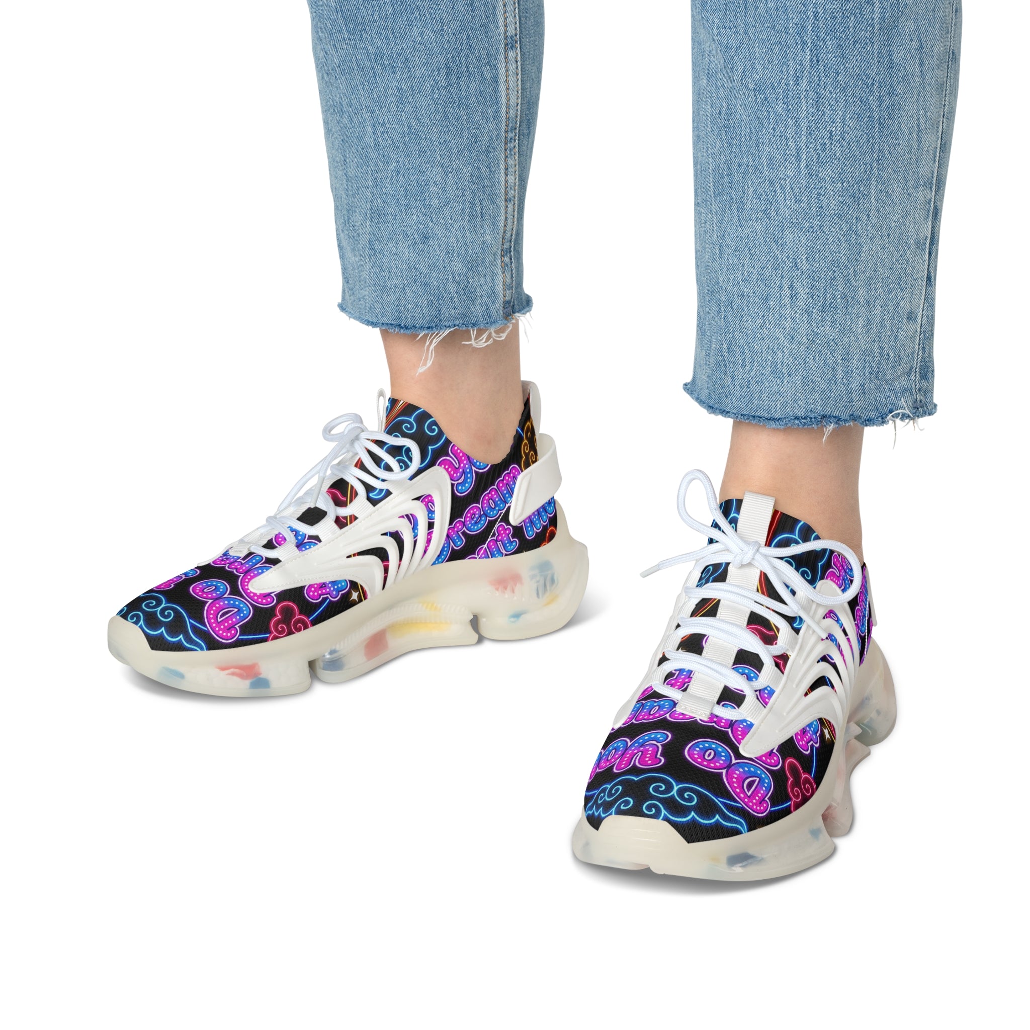 Women's Mesh Sneakers — Neon Cloud 'Do You Dream' Athletic Shoes