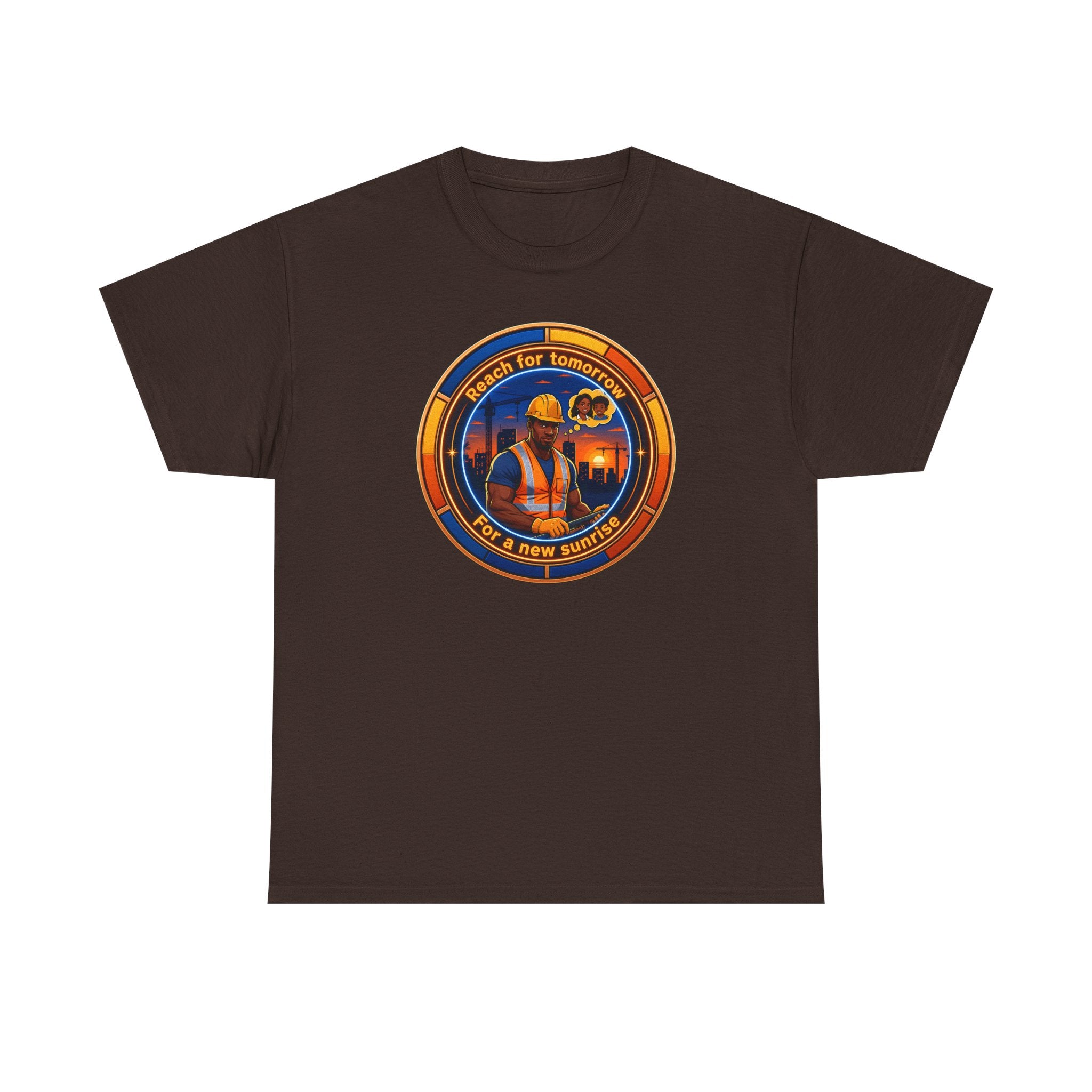 Construction Worker Sunset Tee — “Reach for Tomorrow ” Safety Crew T-Shirt