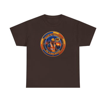 Construction Worker Sunset Tee — “Reach for Tomorrow ” Safety Crew T-Shirt