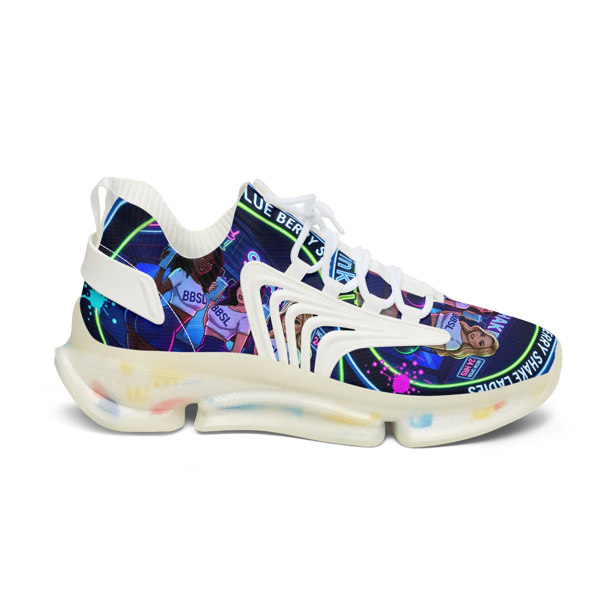 Graphic Mesh Sneakers — " We Are The Blueberry Shake Ladies "Colorful Pop Portrait Design for Women