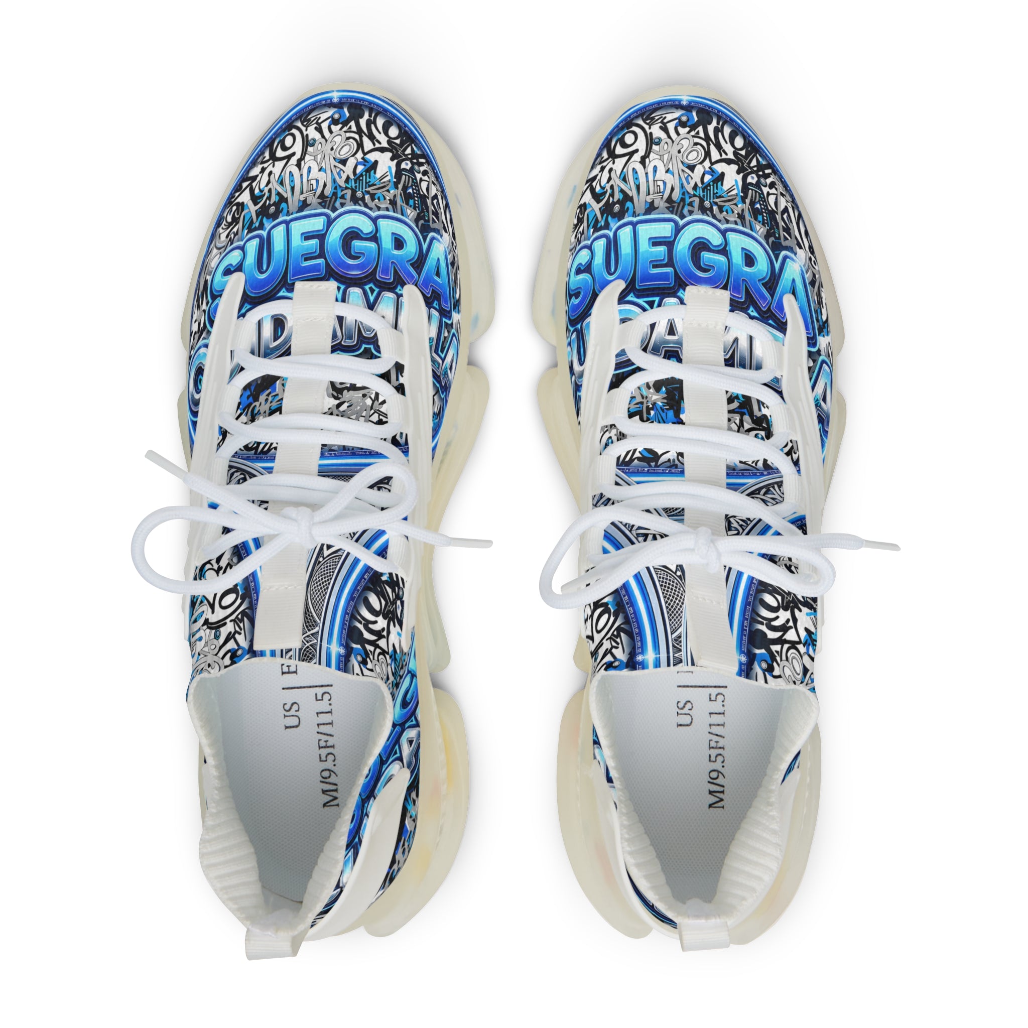 Mesh Sneakers — Blue 'SUEGRA CUIDAMELA' Graphic Athletic Shoes