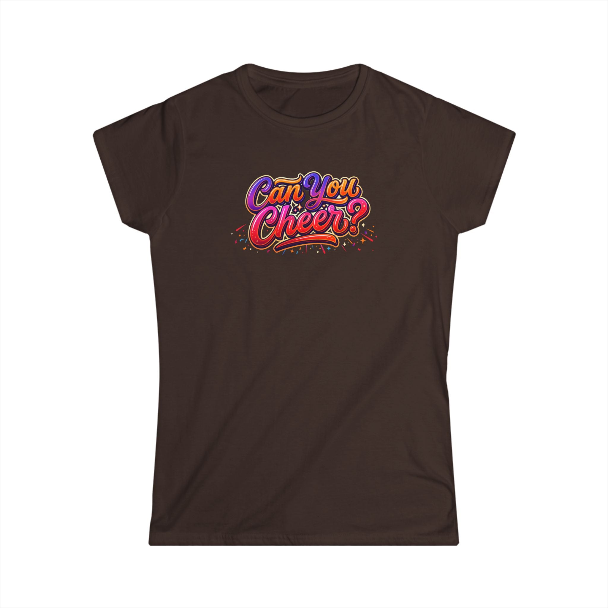 Women's Tee — "Can You Cheer" Colorful Retro Script Graphic