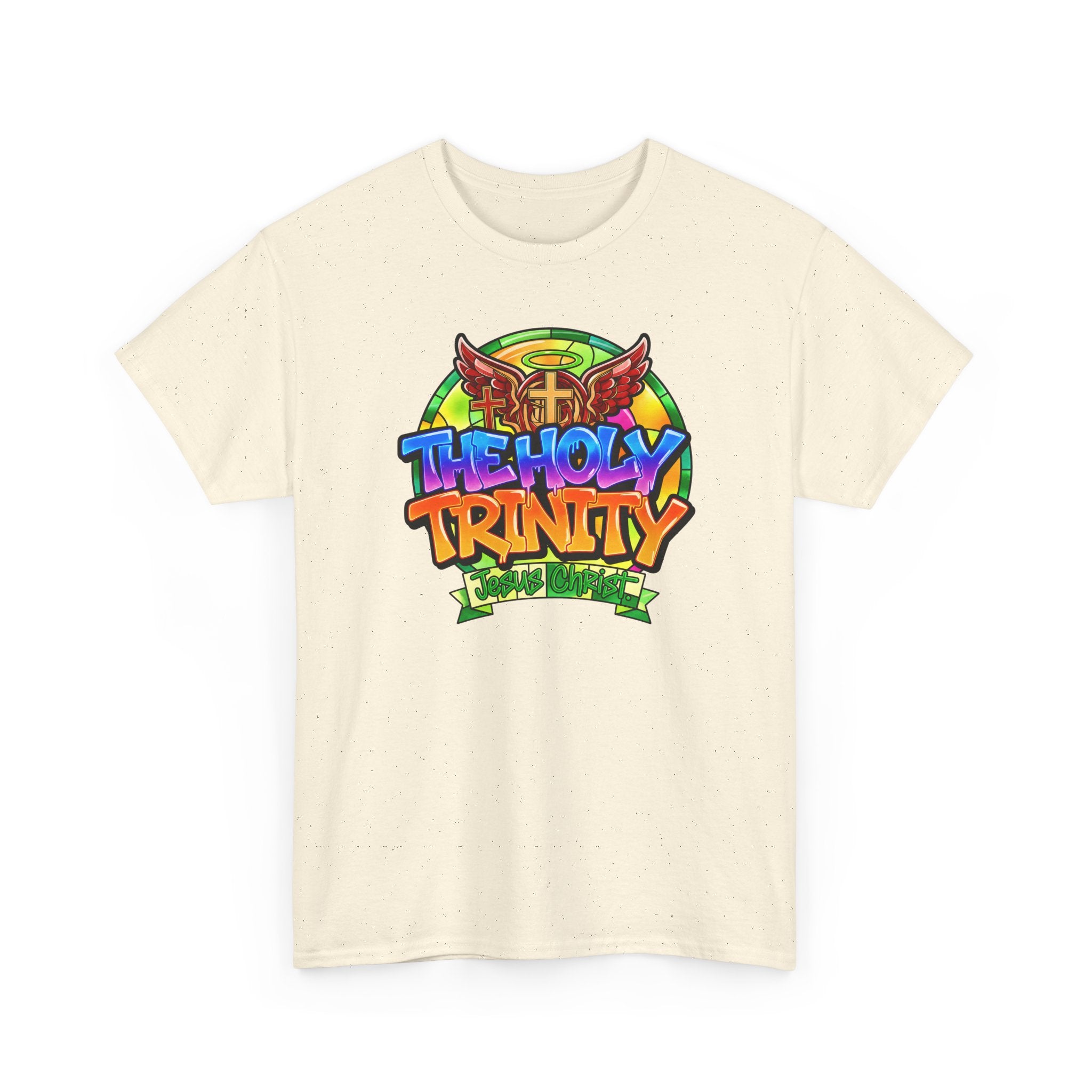 Holy Trinity Graphic Tee — Colorful Faith-Inspired Streetwear T-Shirt