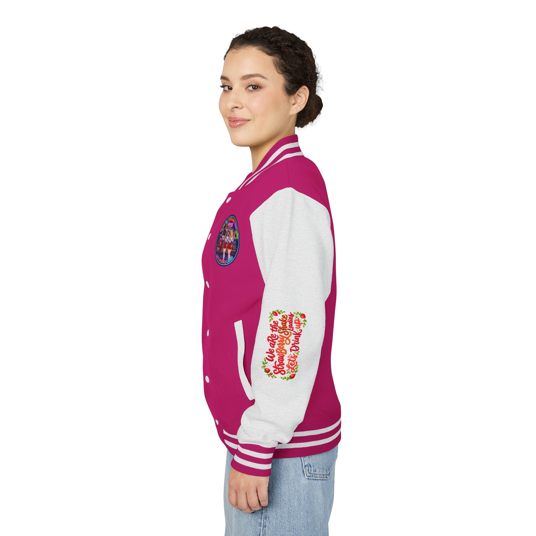 Letterman Jacket —" We Are The Strawberry Shake Ladies " Retro Shakee Cheer Graphic
