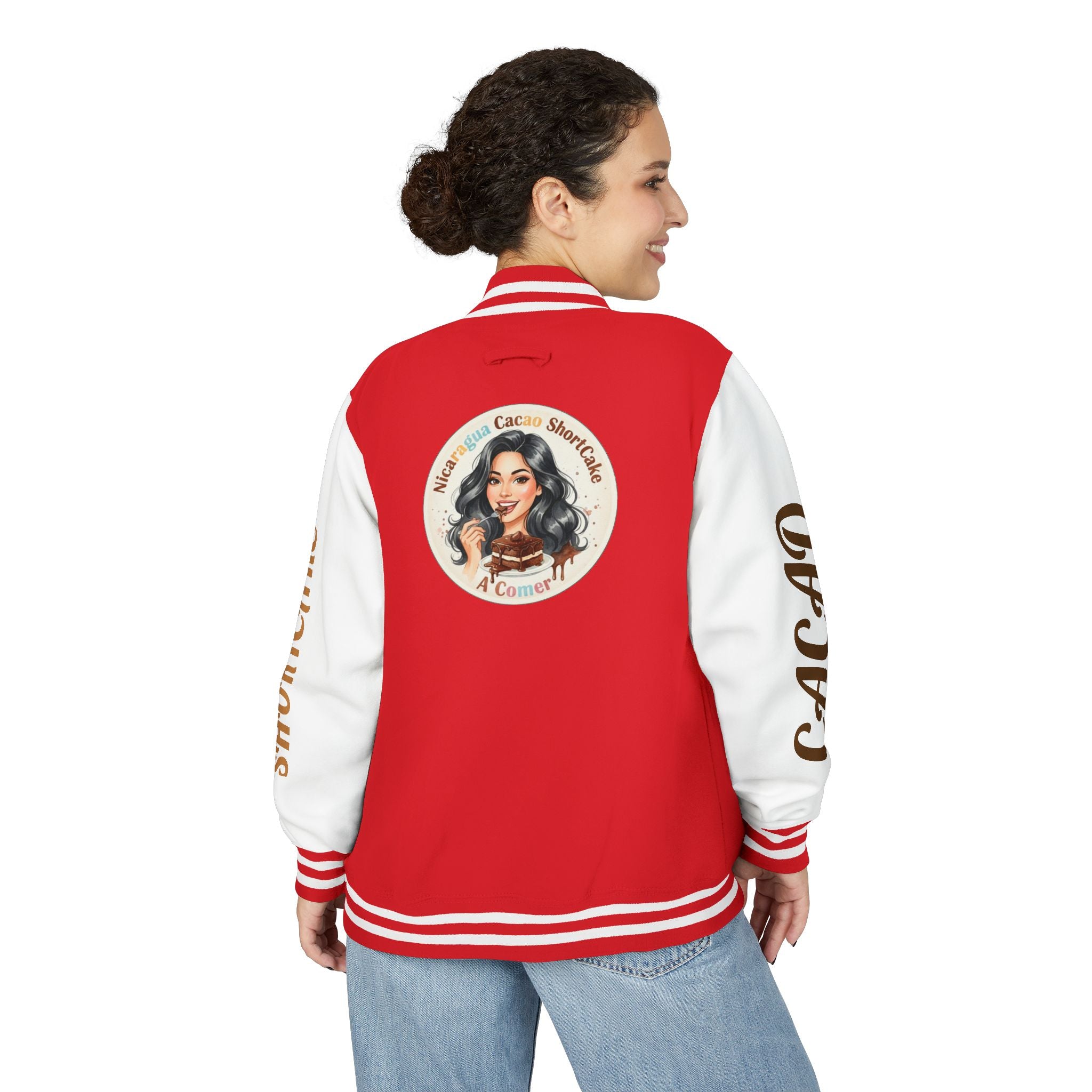 Vintage Pin-Up Letterman Jacket — " Nicaragua Cacao Shortcake " Retro Logo Varsity Jacket