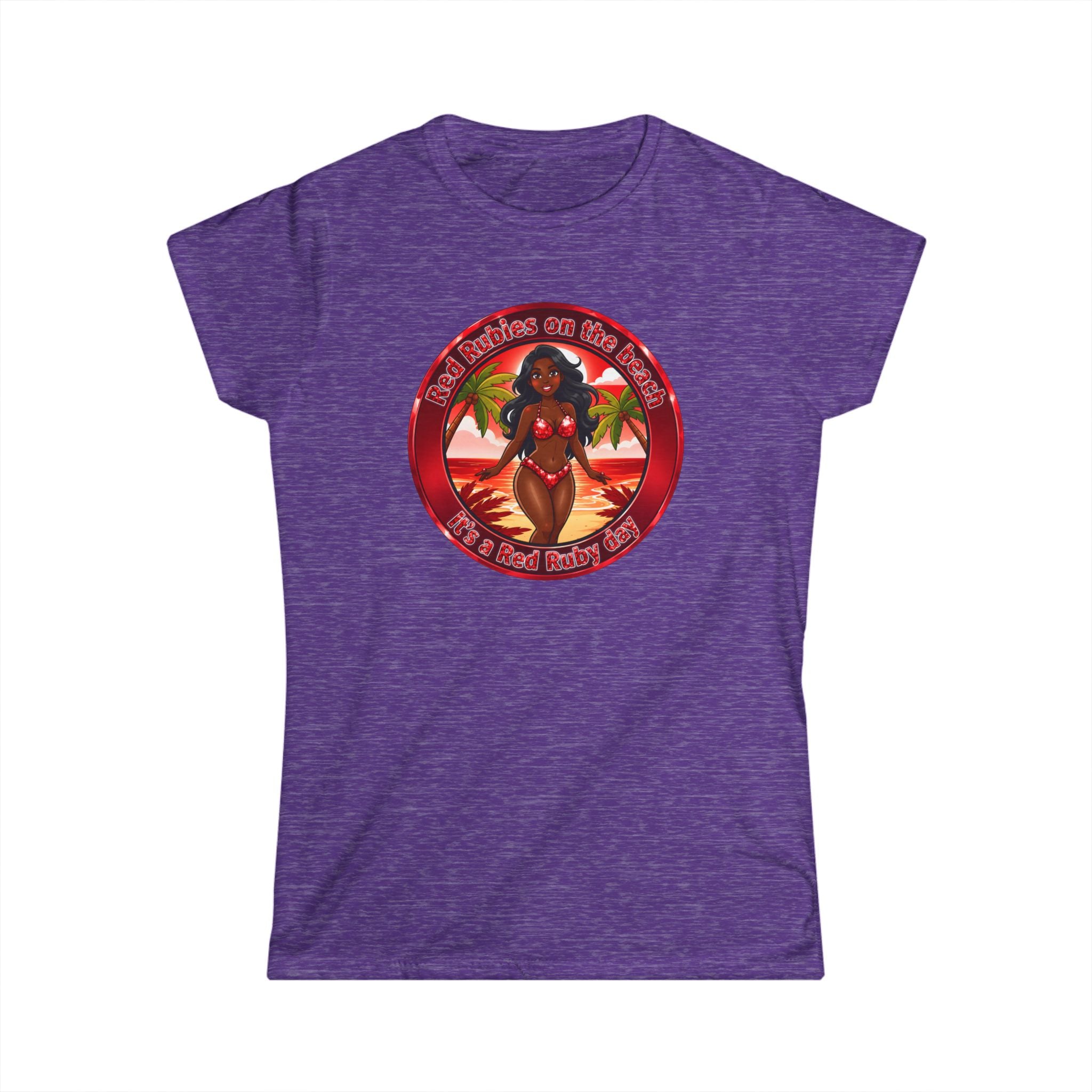 Tropical Pinup Tee — "Red Rubies On The Beach" Vintage Bikini Graphic