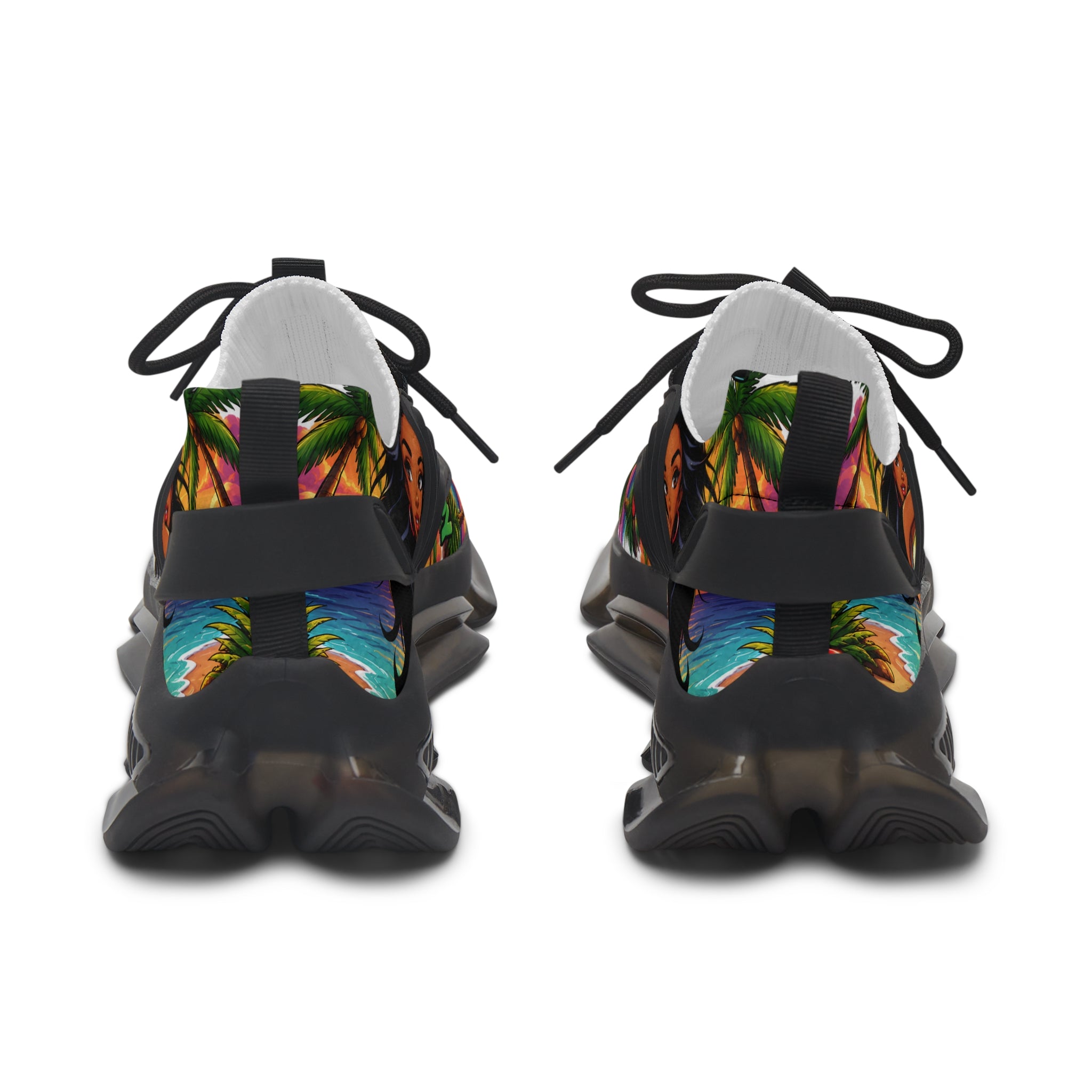 Tropical Vibe Women's Mesh Sneakers — "Ayi  Ayi Ayi Que Guapa Soy "Colorful Hawaiian Pin-Up Design