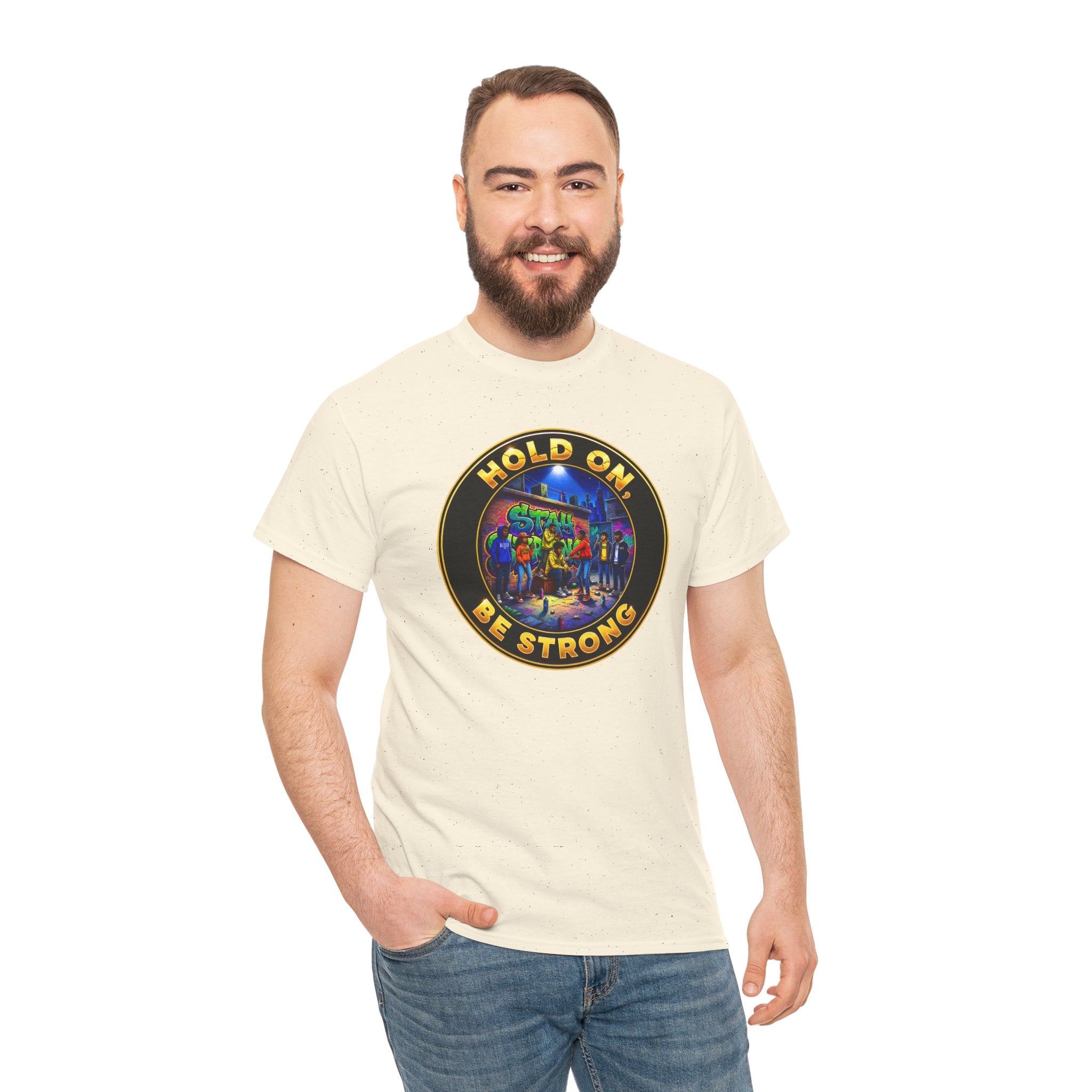 T-Shirt — 'Hold On Be Strong' Inspirational Retro Circle Graphic Tee