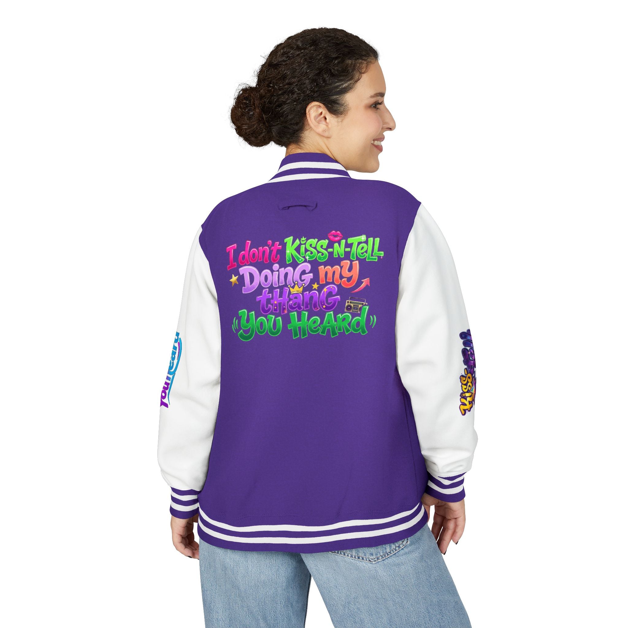 Letterman Jacket — "I Don't Kiss-N-Tell, Doing My Thang You Heard" Colorful Streetwear