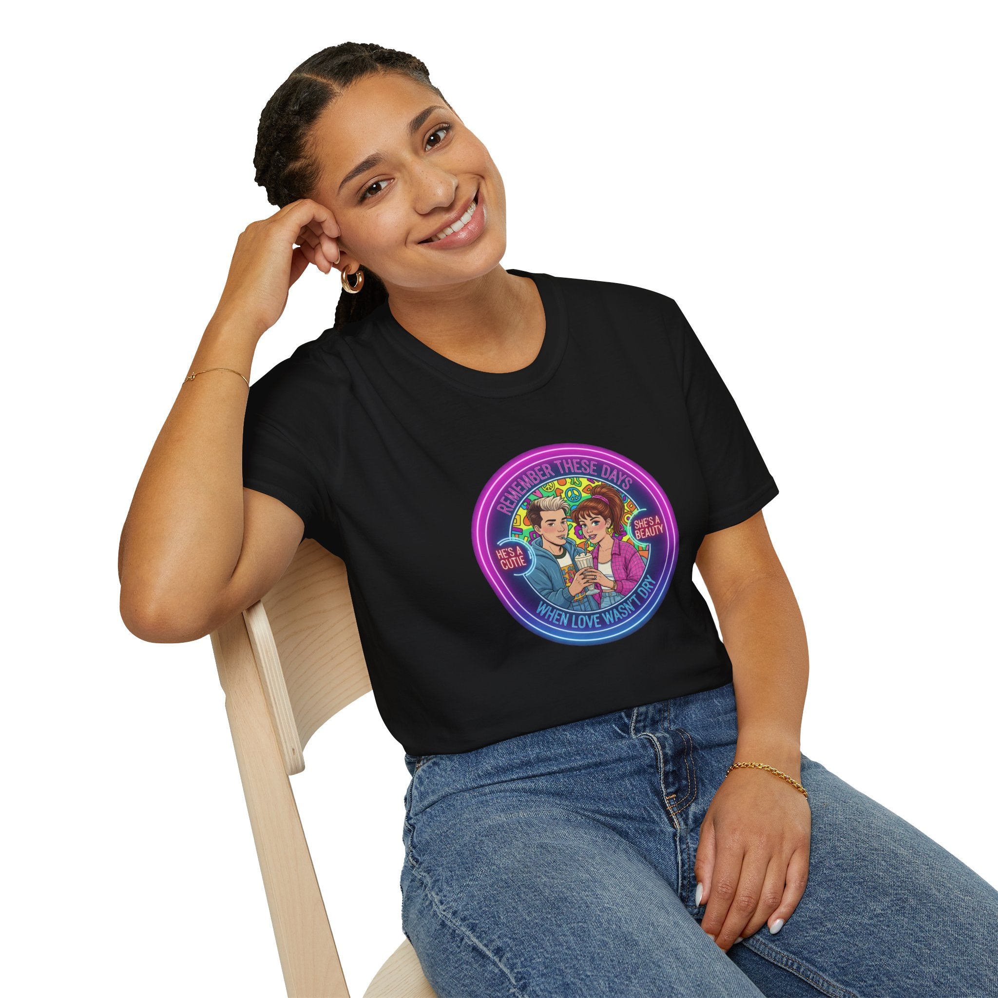 Retro Pride Couple T-Shirt — "I Love What I Love" Rainbow Graphic