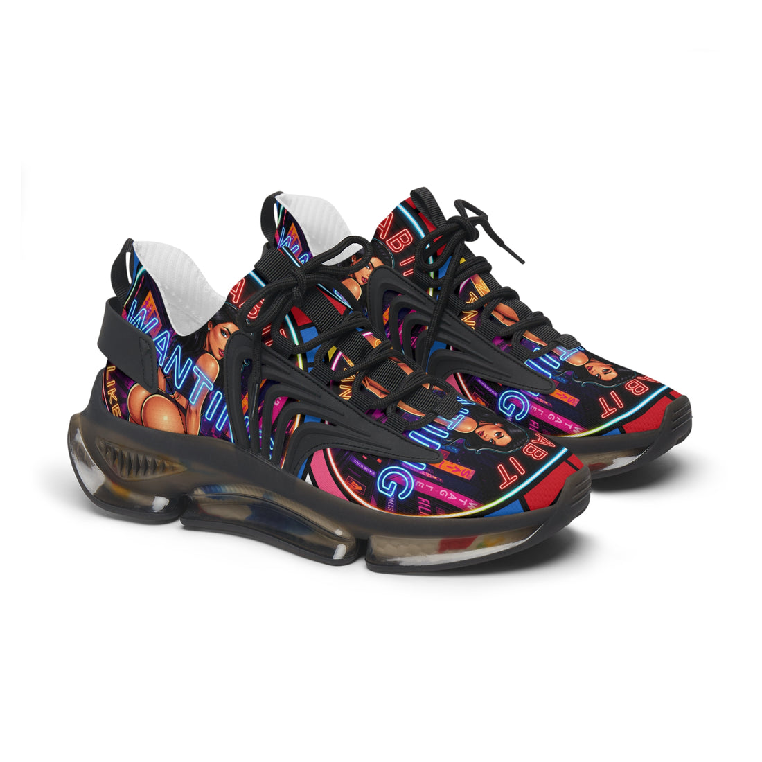 Women's Mesh Sneakers — Bold Neon Graphic Women’s Athletic Shoes :Grab It Wanting" Design