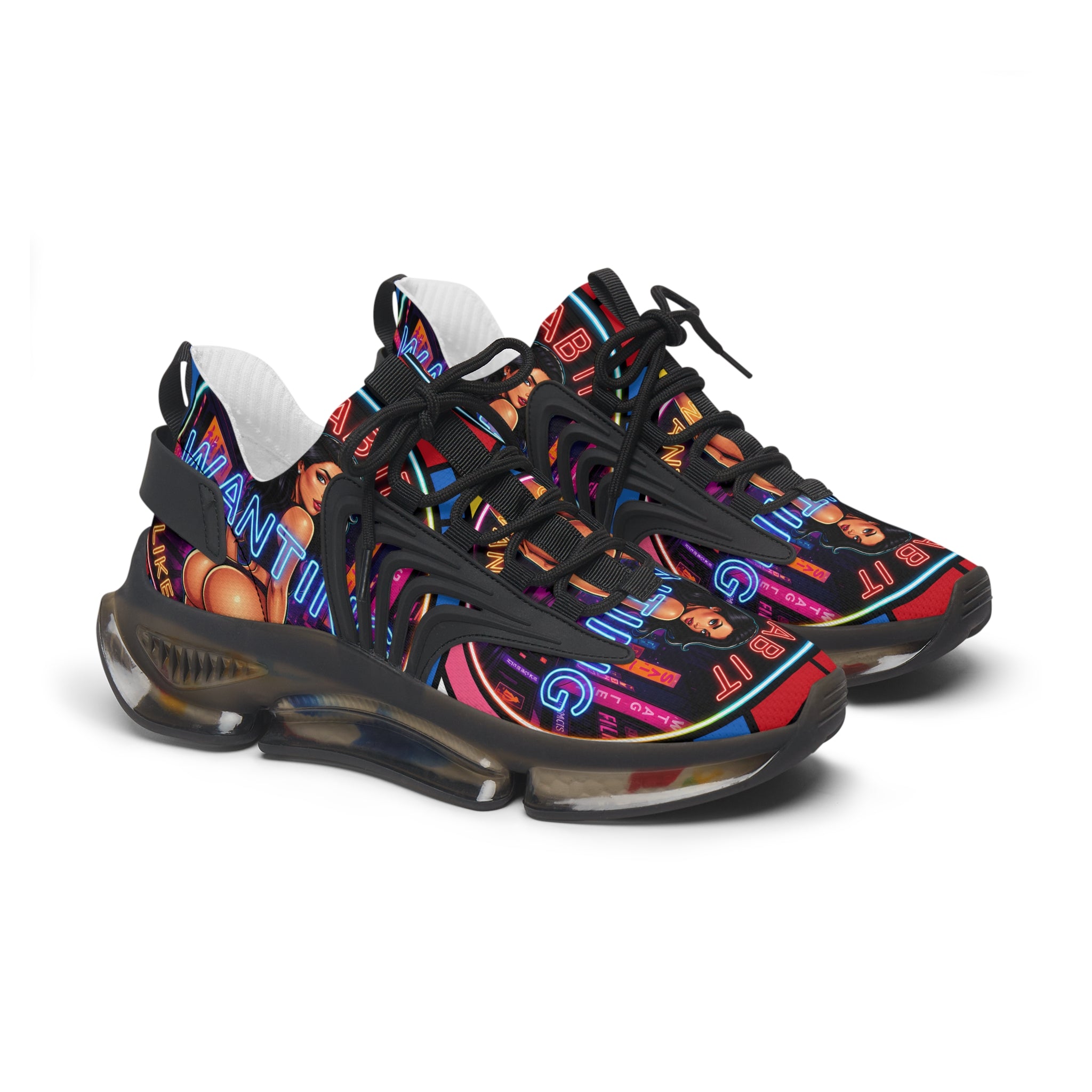 Women's Mesh Sneakers — Bold Neon Graphic Women’s Athletic Shoes :Grab It Wanting" Design