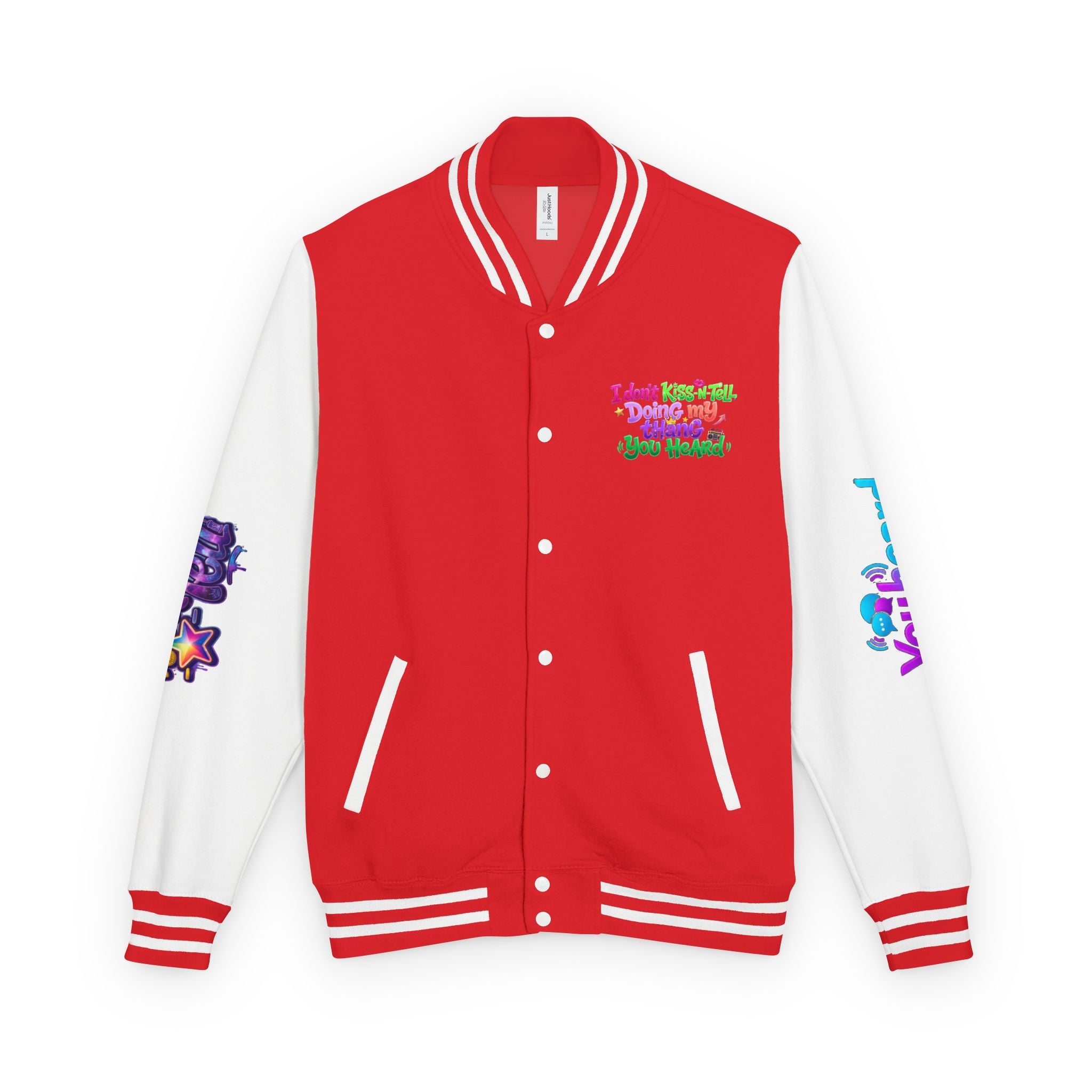 Letterman Jacket — "I Don't Kiss-N-Tell, Doing My Thang You Heard" Colorful Streetwear