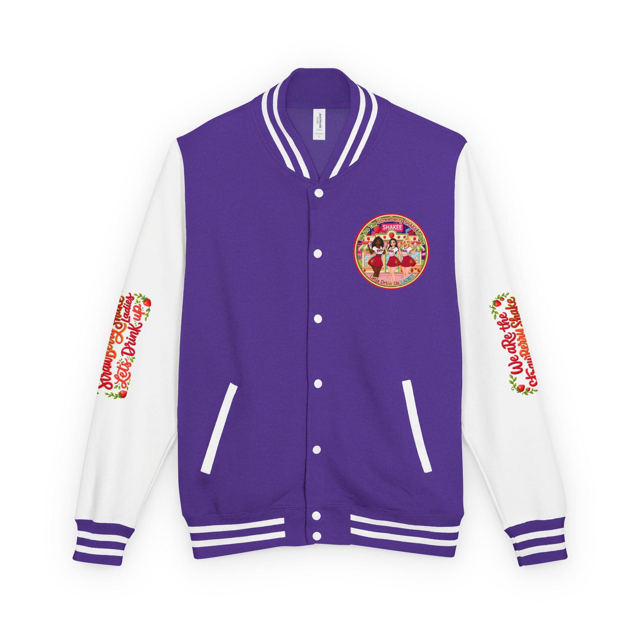 Letterman Jacket — " We Are The Strawberry Shake Ladies " Retro 'Shakee' Strawberry Girls Varsity Jacket