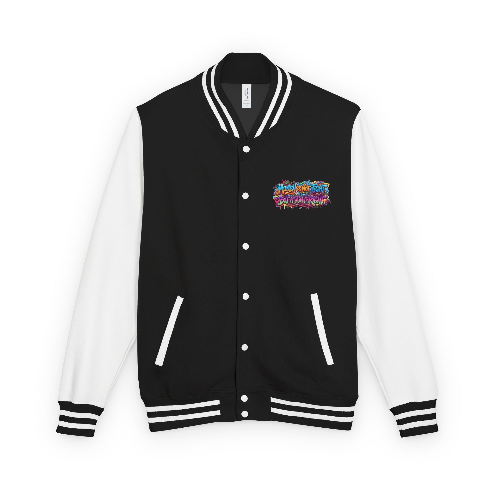 Letterman Jacket — Graffiti "Money's Not Tight, But I Ain't Rich" Retro Streetwear