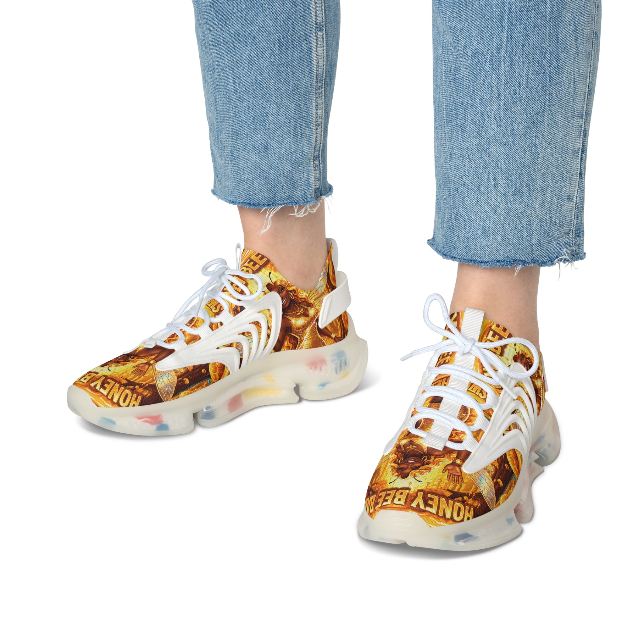 Mesh Sneakers — "Honey Bee Queen" Graphic Women’s Athletic Shoes