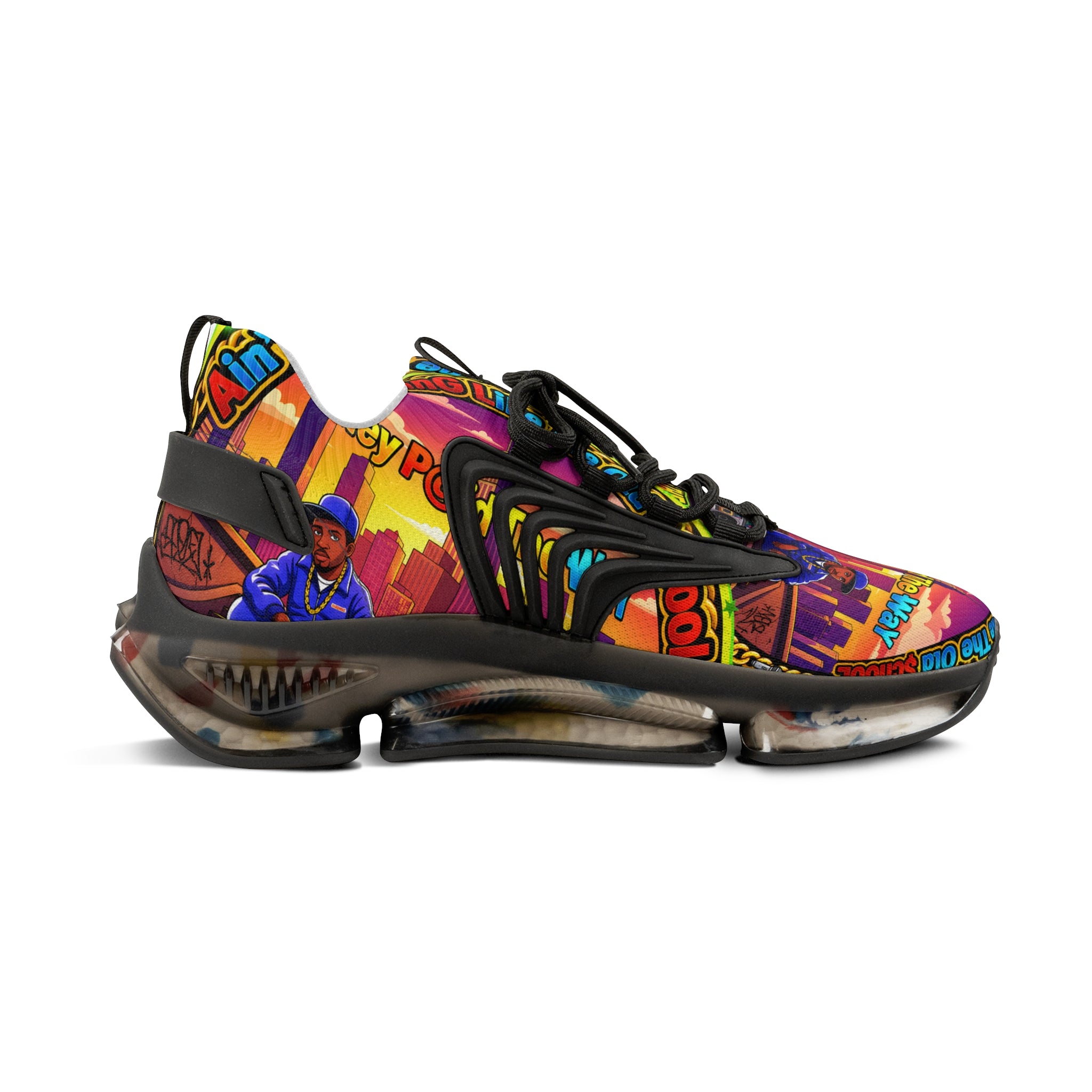 Mesh Sneakers — " Aint Nothing Like The Old School " Retro Neon City Graphic Men's Athletic Shoes