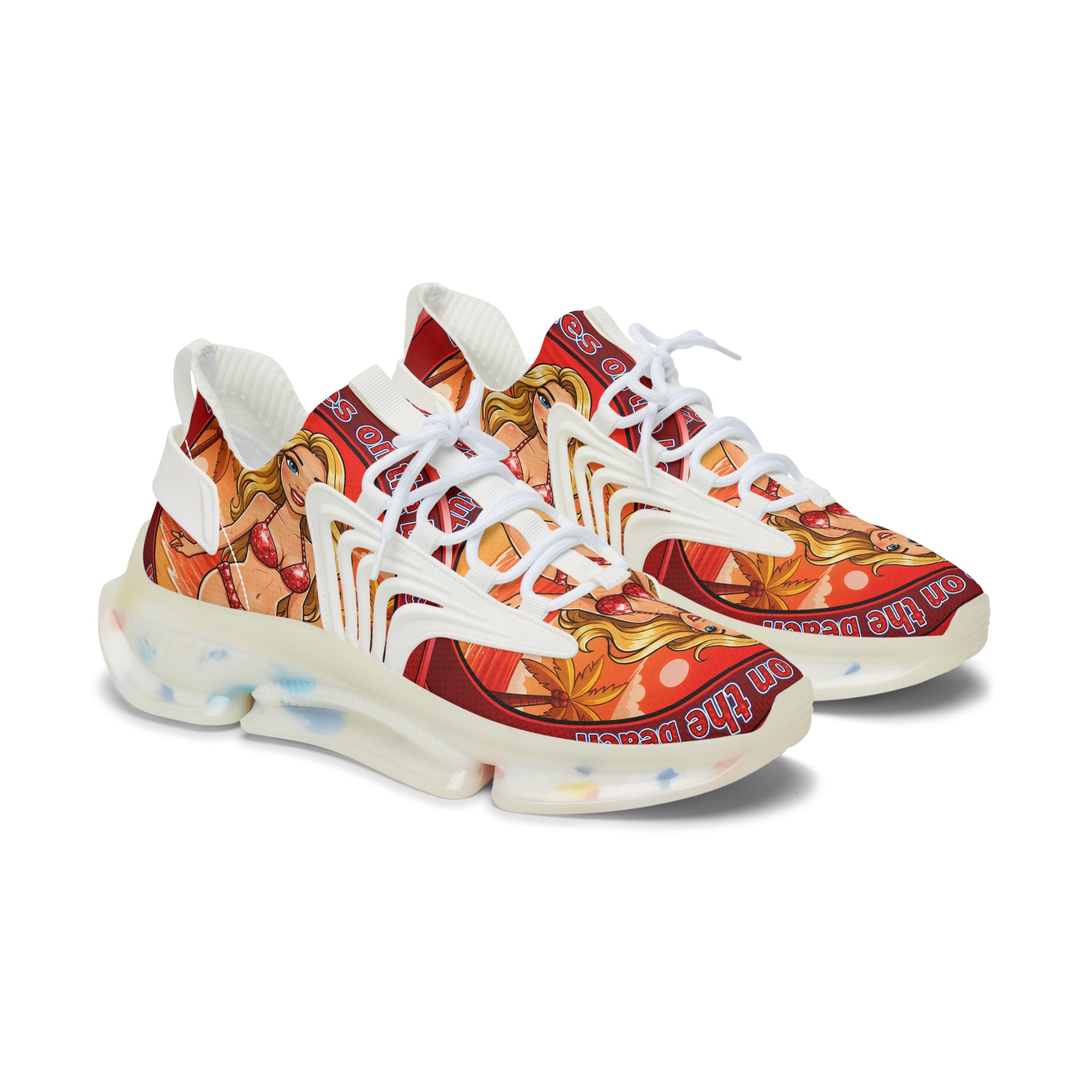 Women’s Mesh Sneakers — Retro Pinup Mermaid Graphic Athletic Shoes