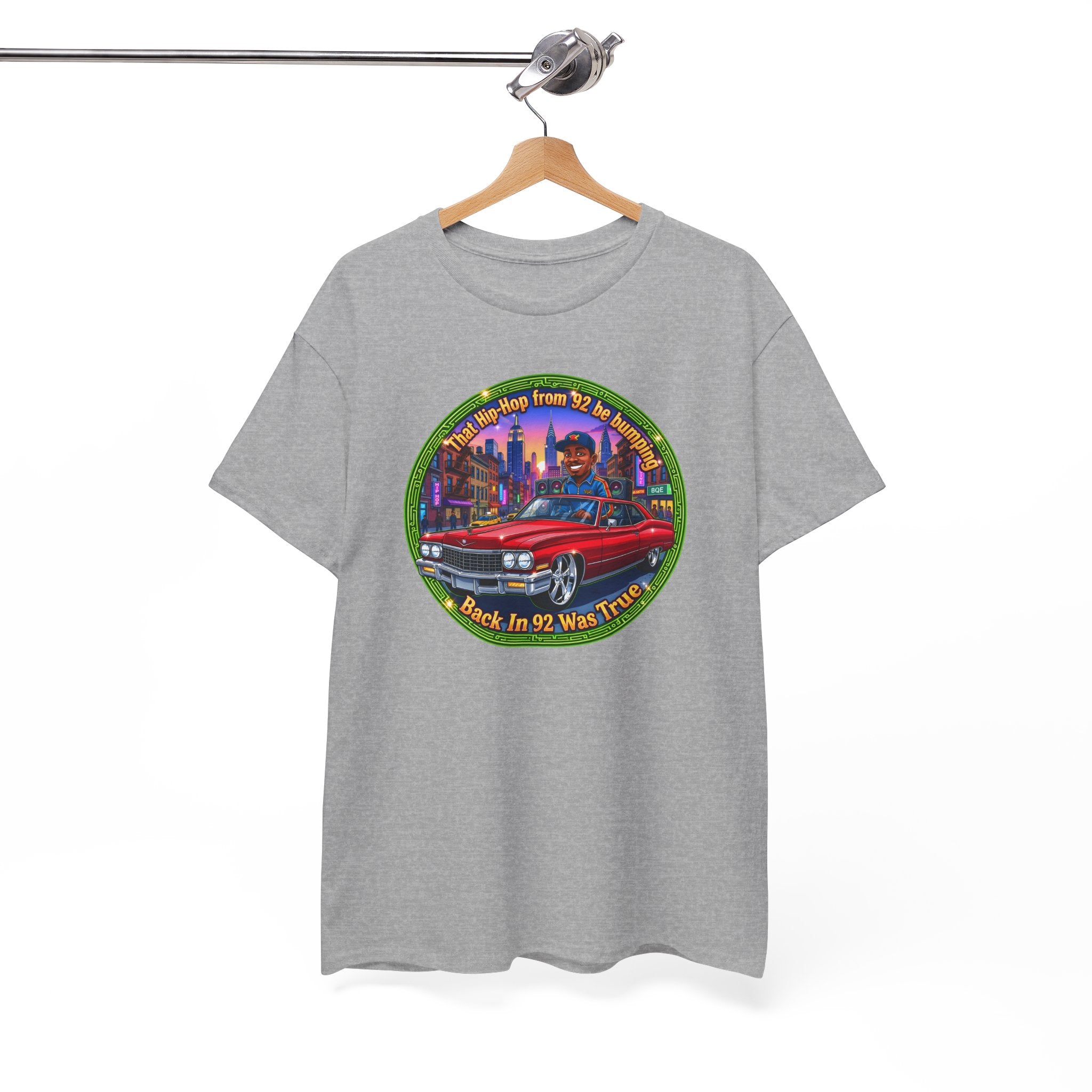 Vintage Red Convertible T-Shirt – “That Hip-hop From 92 Be Bumping" Retro City Cruise Tee