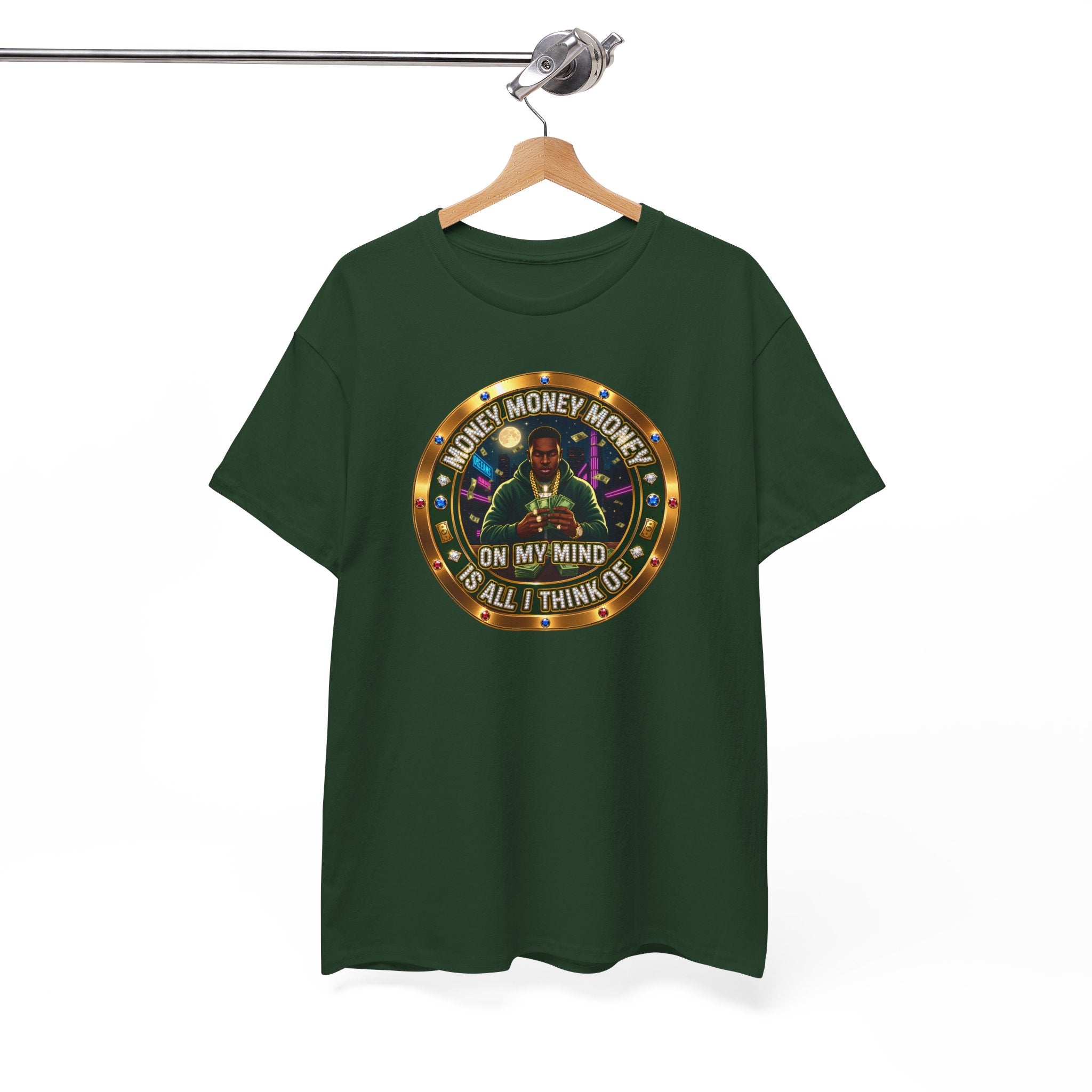 "Money On My Mind" Graphic Tee — Retro Casino Coin Design
