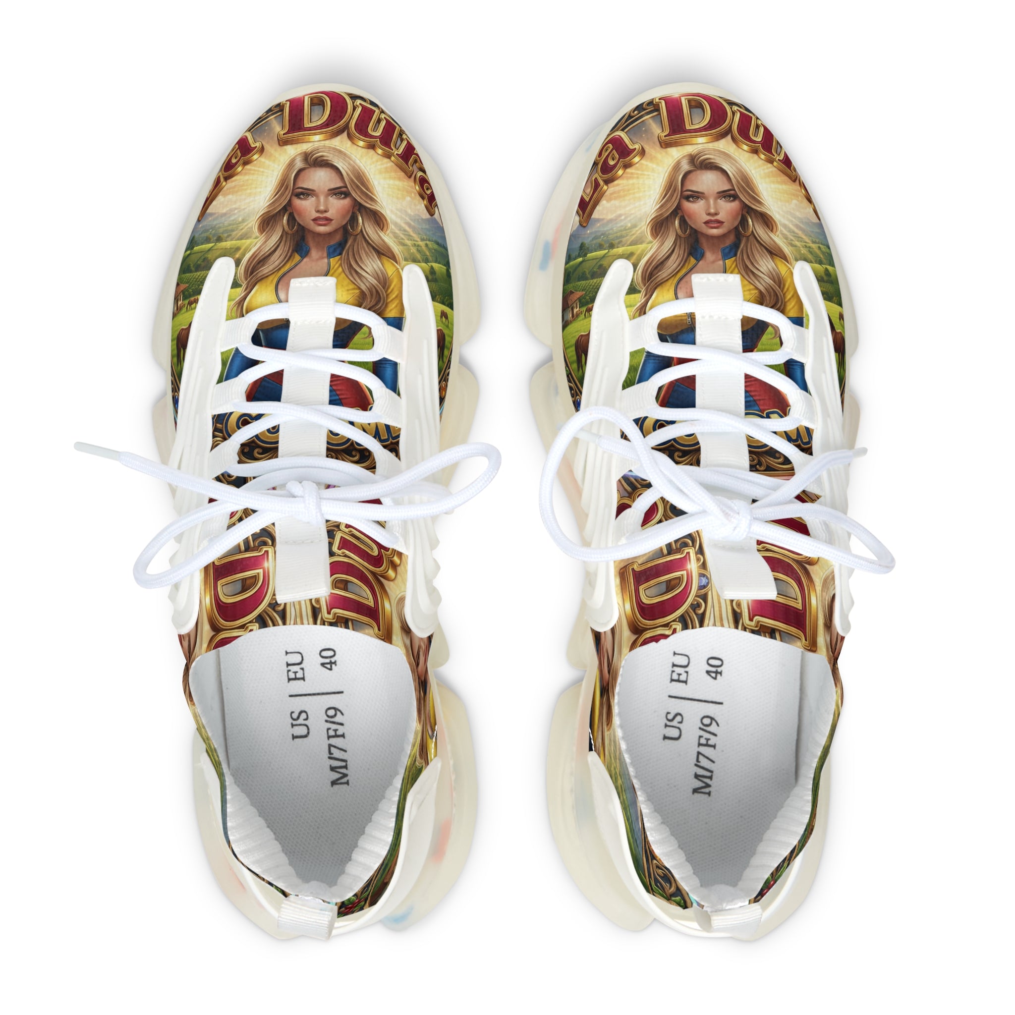 Women's Mesh Sneakers —"La Dura De Colombia " Vintage Country Girl Graphic Athletic Shoes