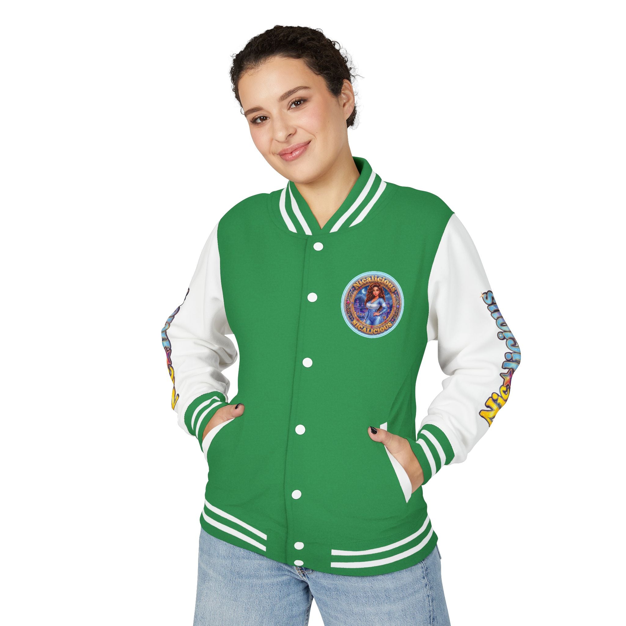 "Nicalicious" Letterman Jacket - Retro Pinup Graphic Varsity Bomber