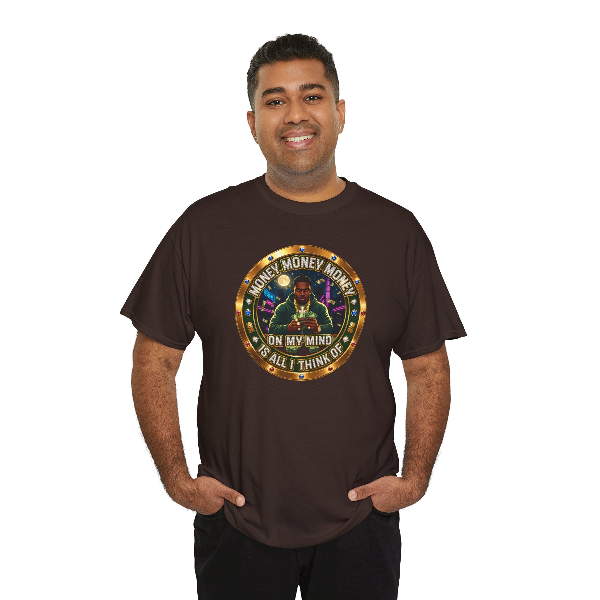 "Money On My Mind" Graphic Tee — Retro Casino Coin Design