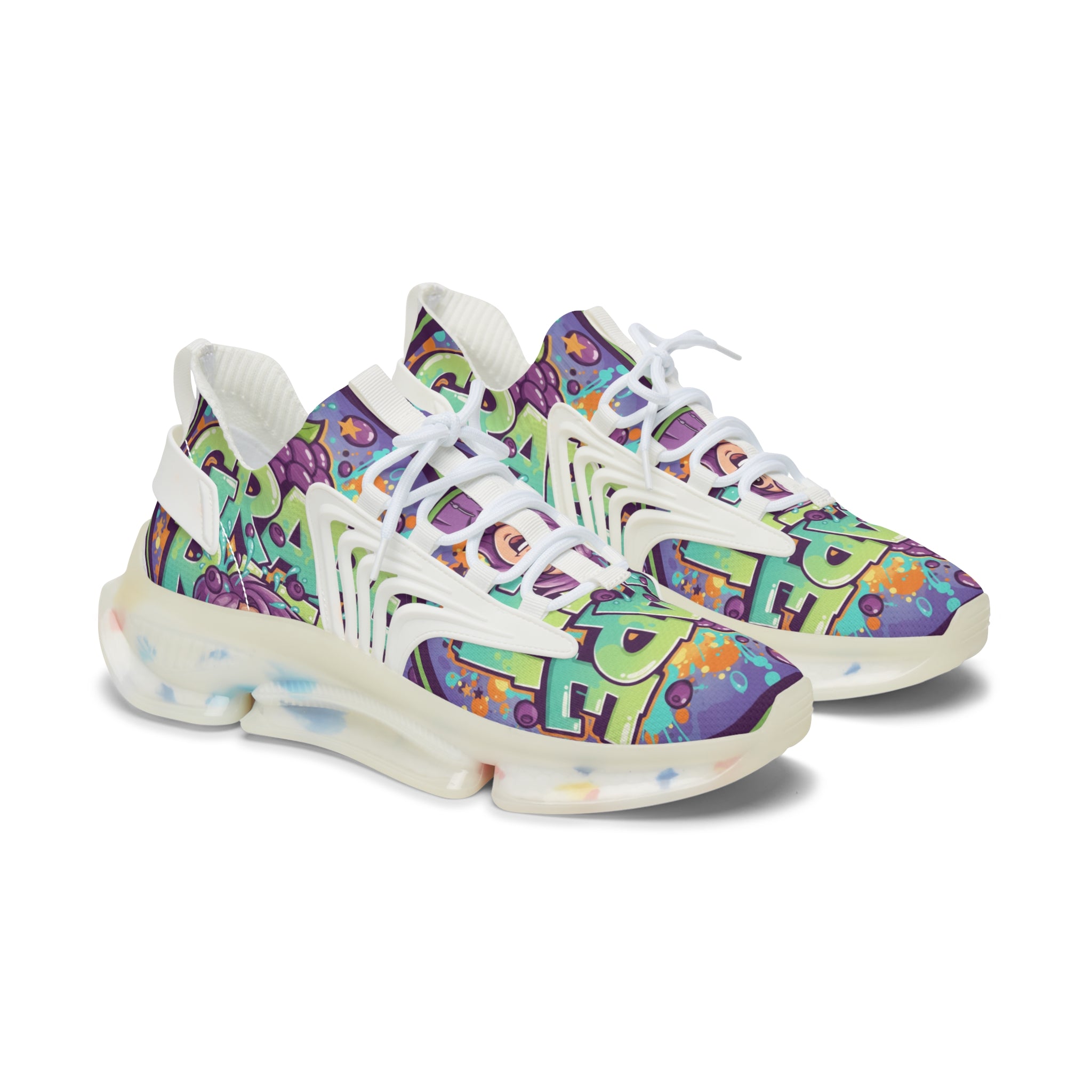 Grape Graffiti Mesh Sneakers — " Grape Run" Colorful Streetwear Athletic Shoes