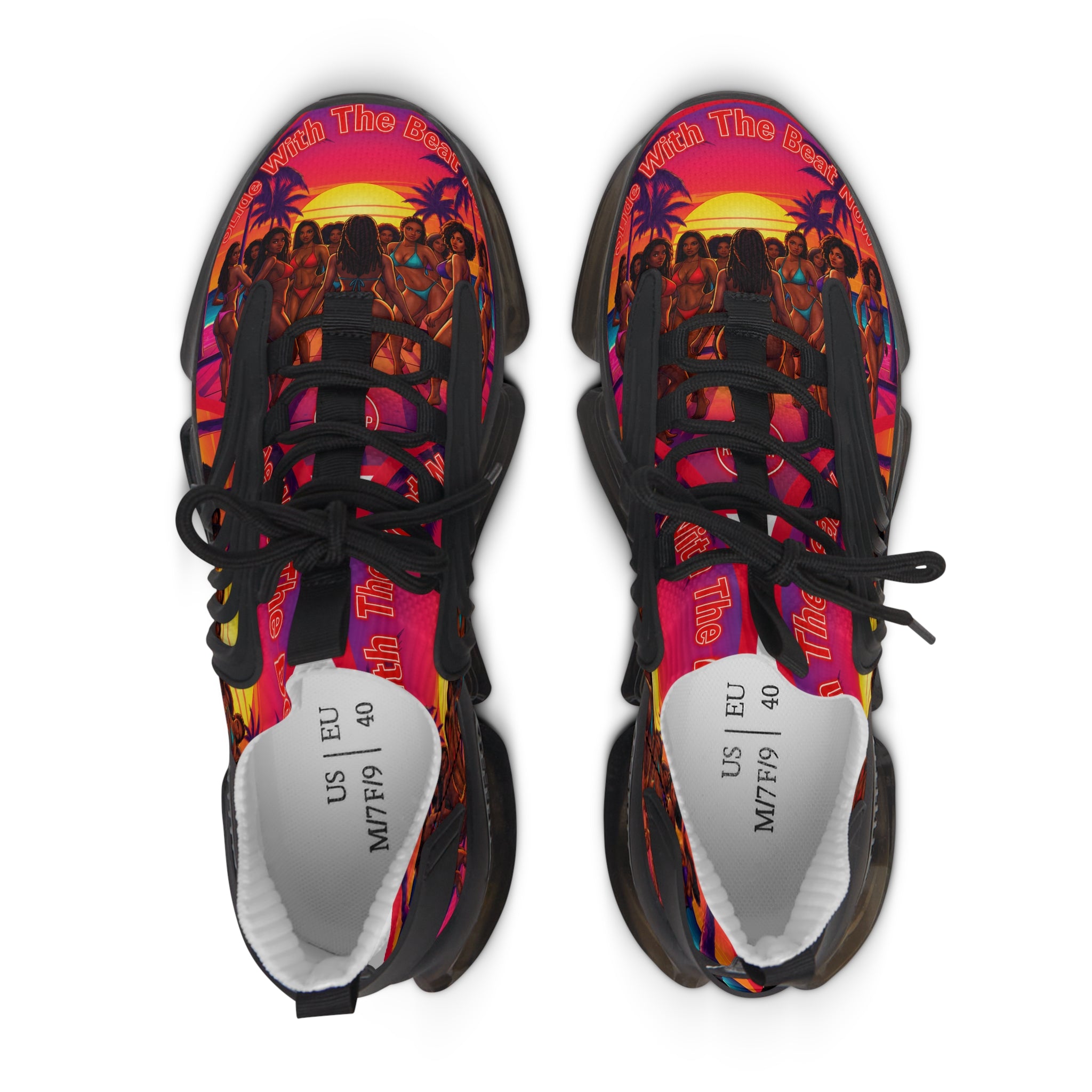Women's Mesh Sneakers — Vibrant Sunset Beach Print Athletic Shoes