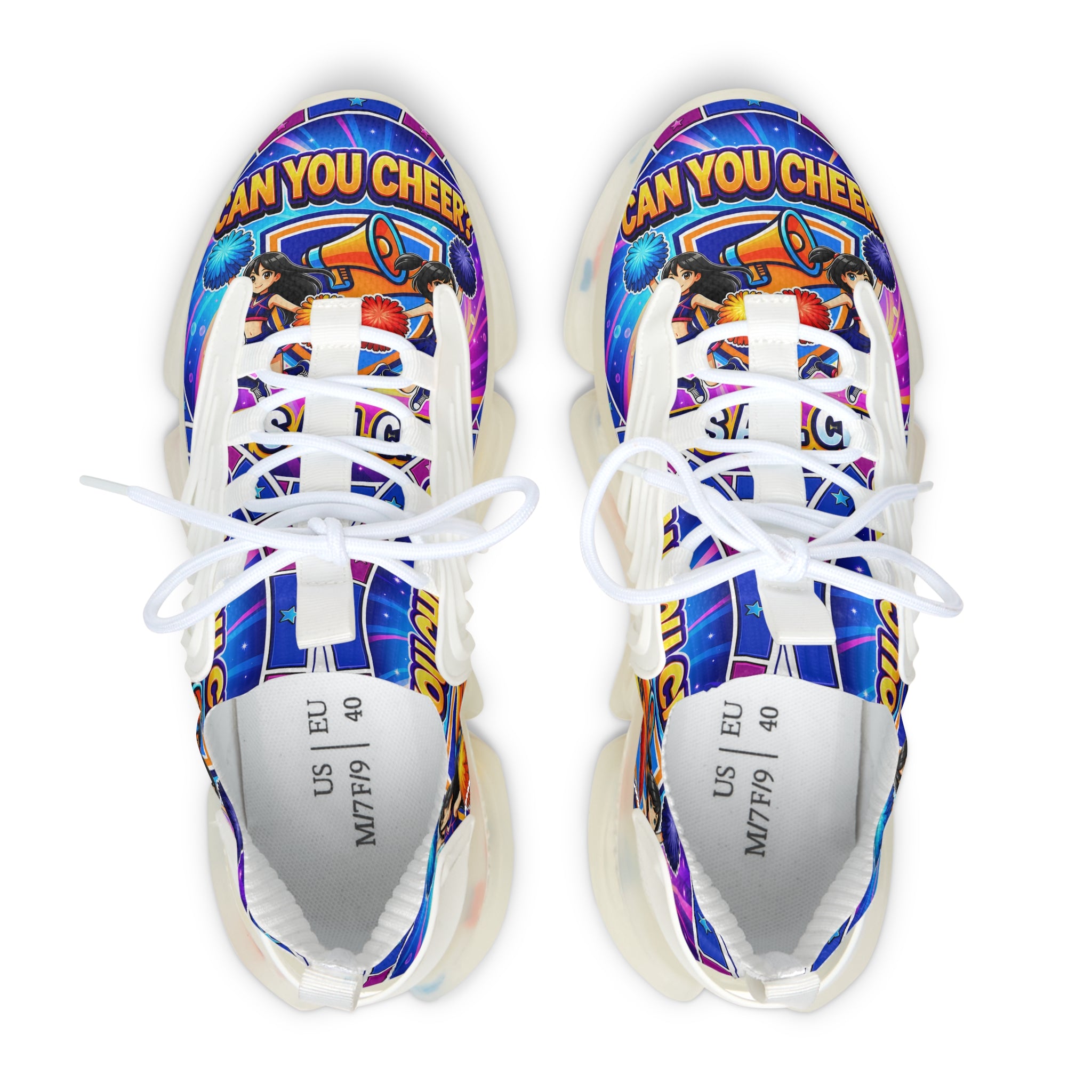 Women's Mesh Sneakers " Can You Cheer?" — Colorful Retro Graphic Athletic Shoes