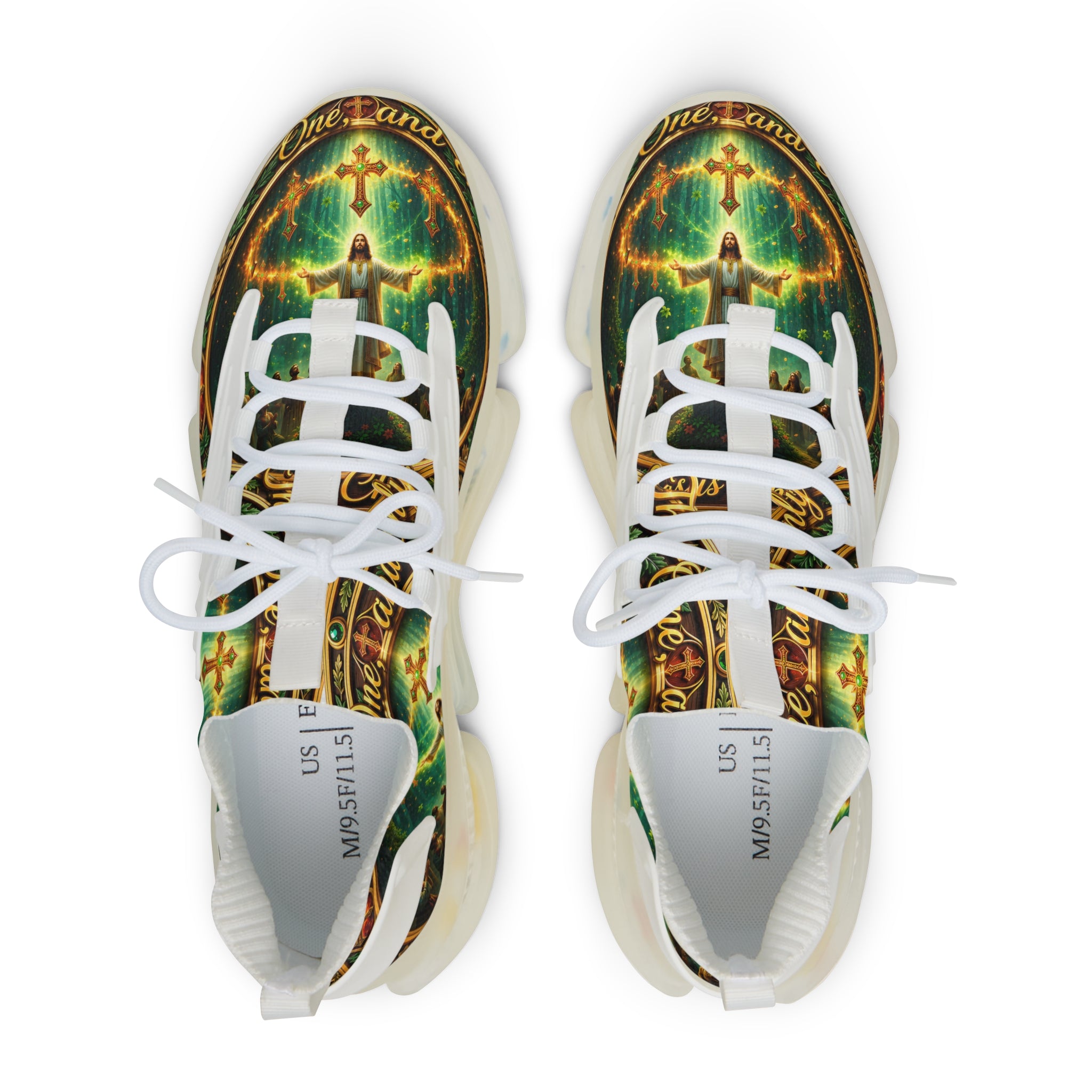 Men's Mesh Sneakers — " The One And Only Jesus Christ " Vintage Celtic Sword & Shield Athletic Shoes