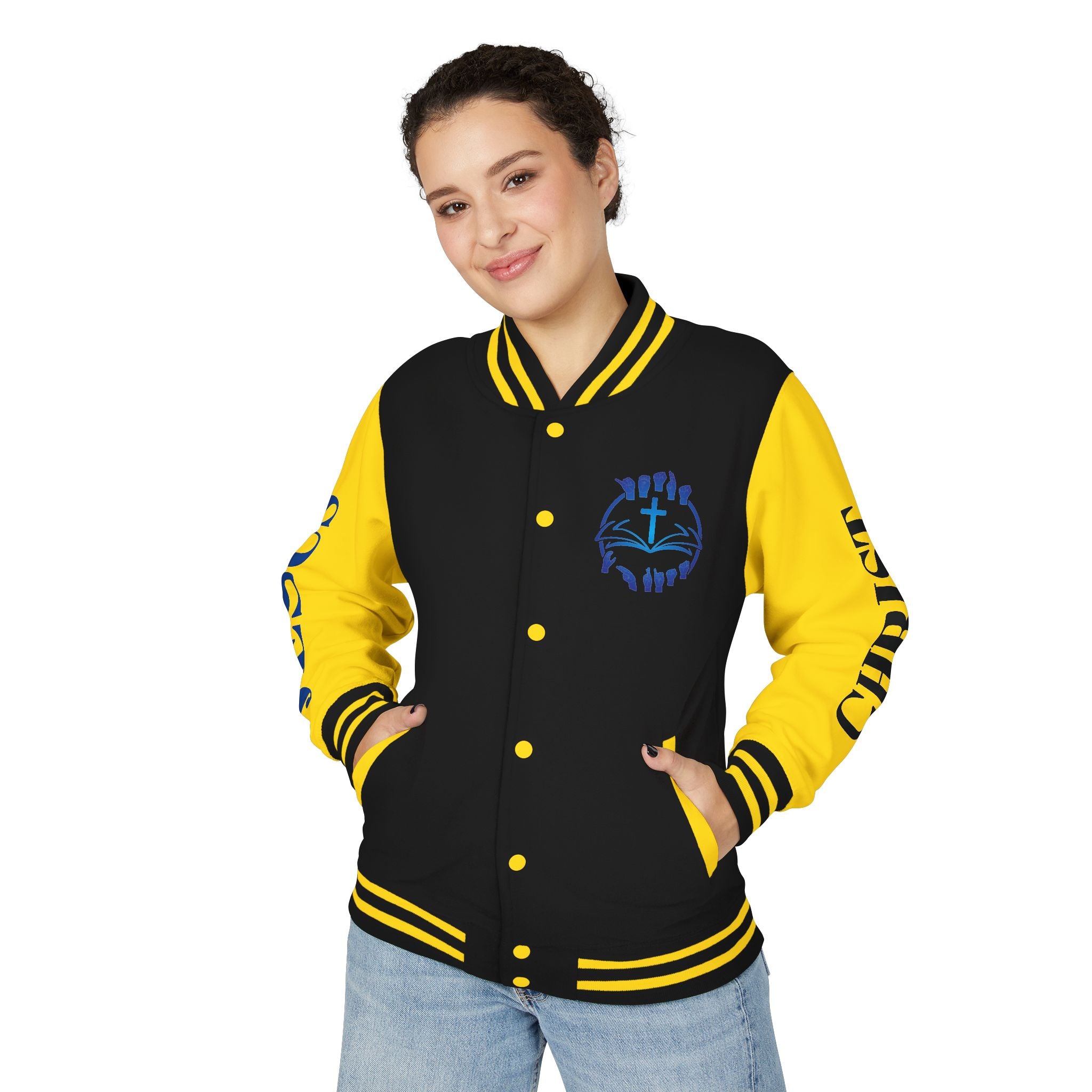 Christian Cross Letterman Jacket — Faith Crewneck Varsity Jacket