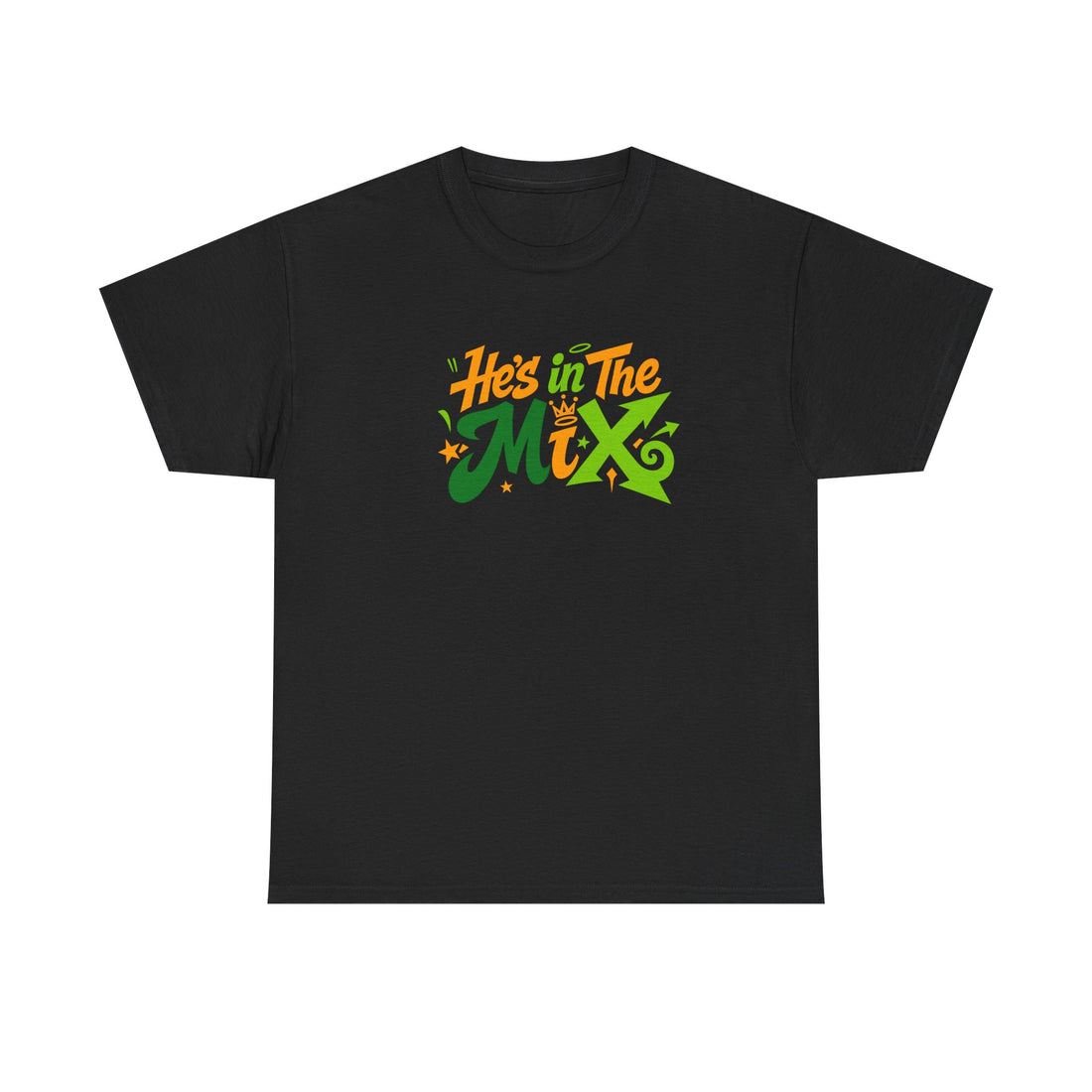 "He's in the Mix" T-Shirt — Retro Green & Orange DJ/Music Tee