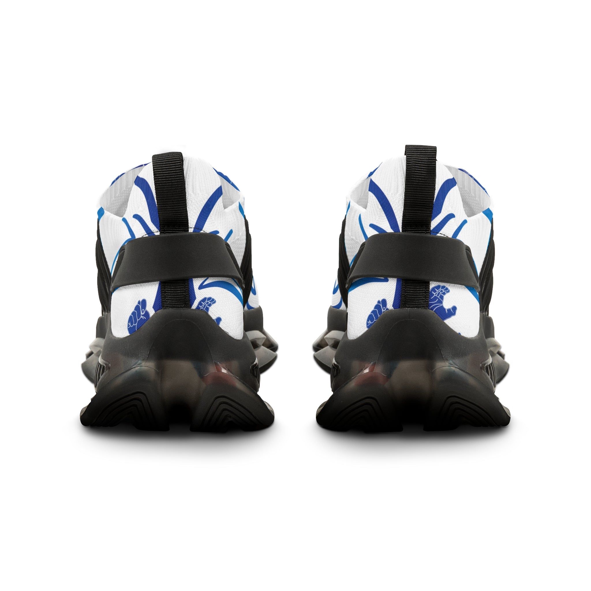 Men's White Athletic Sneakers with Blue Cross Graphic —"Sign Language Jesus Christ "Lightweight Mesh Running Shoes