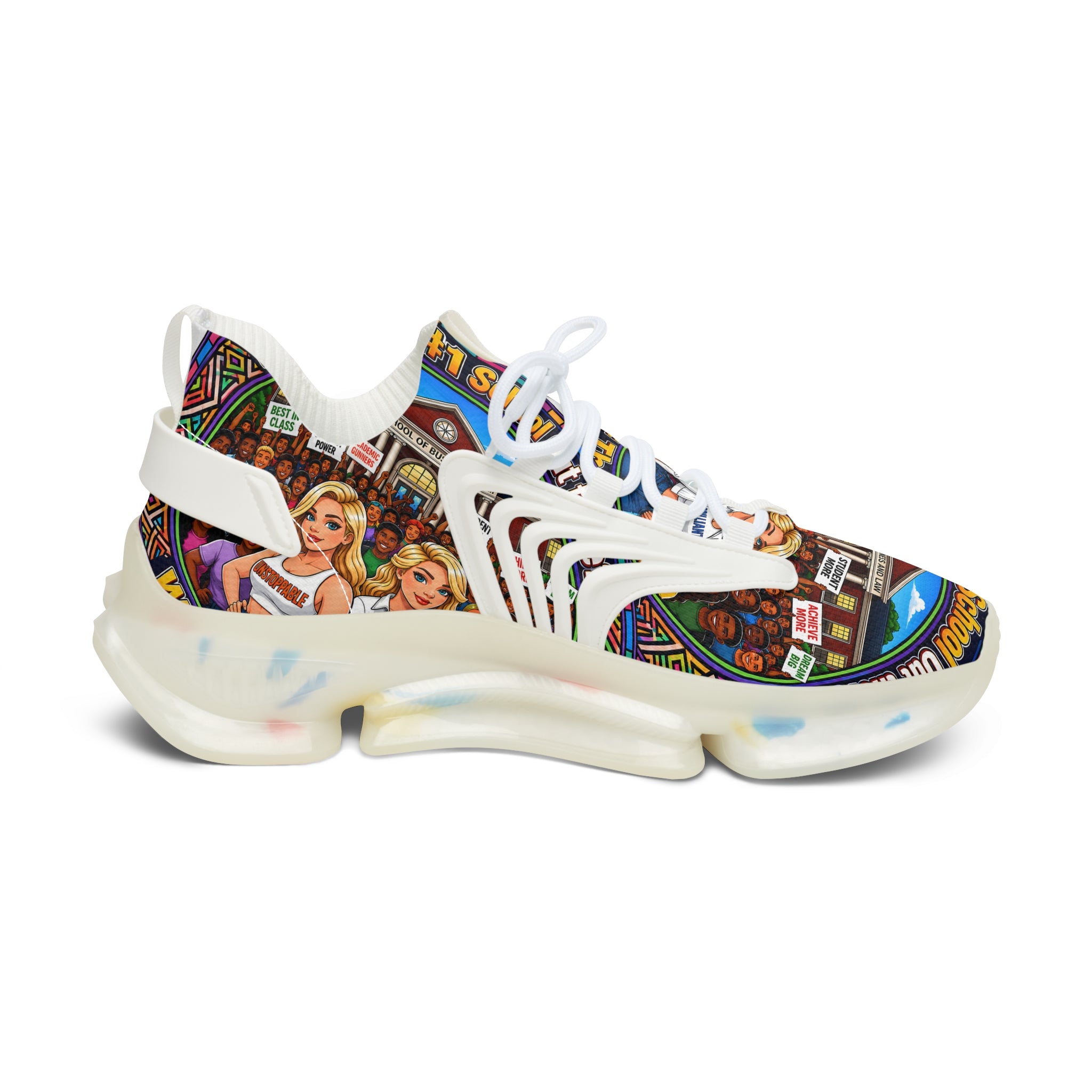 Women's Mesh Sneakers — Colorful Retro School Girl Graphic Athletic Shoes