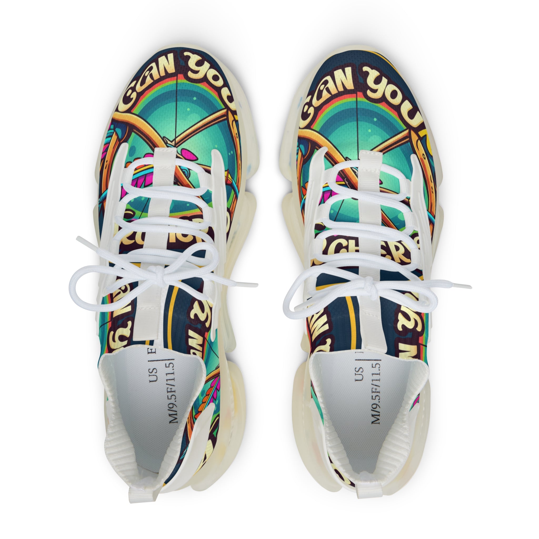 Men's Mesh Sneakers —" Can You Archery "Retro Cosmic Graphic Athletic Shoes