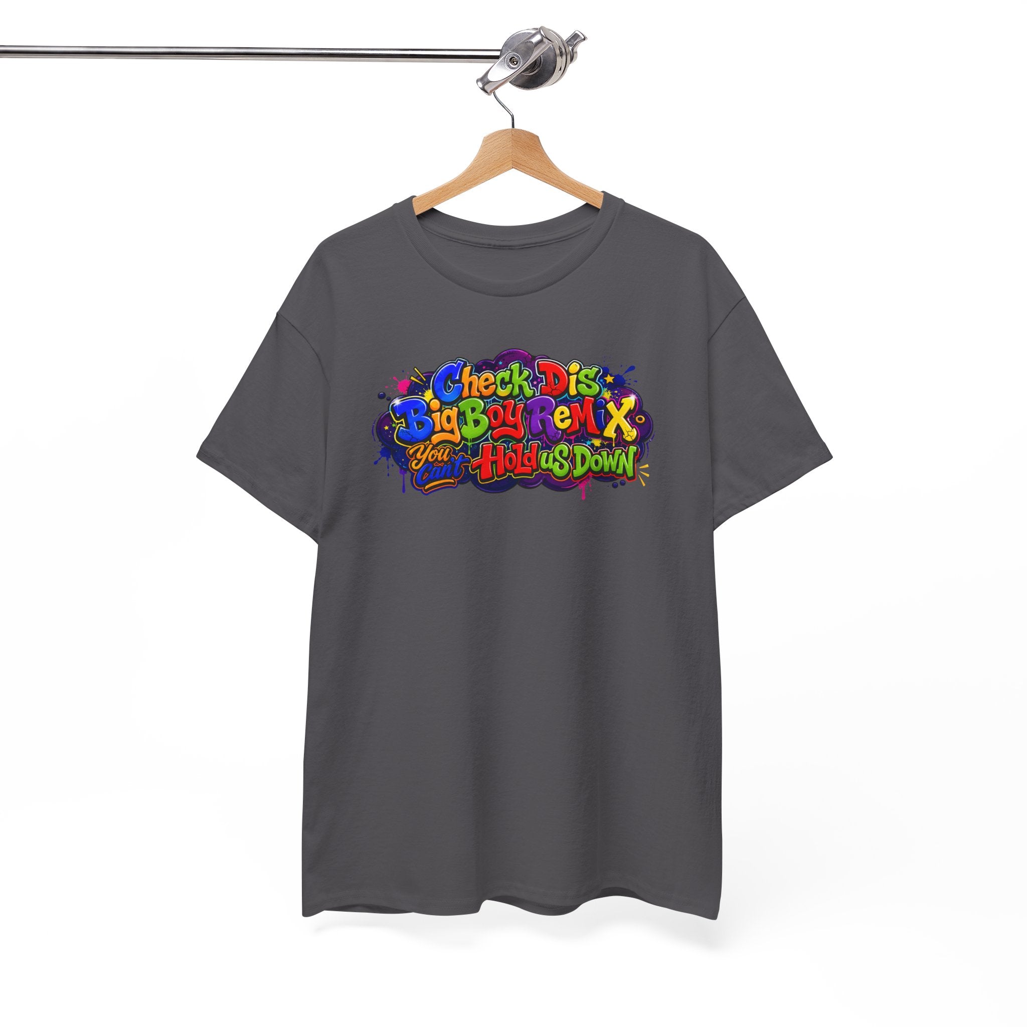 Graphic Tee — Colorful 'Check Dis Big Boy Remix' Retro Street Art T-Shirt