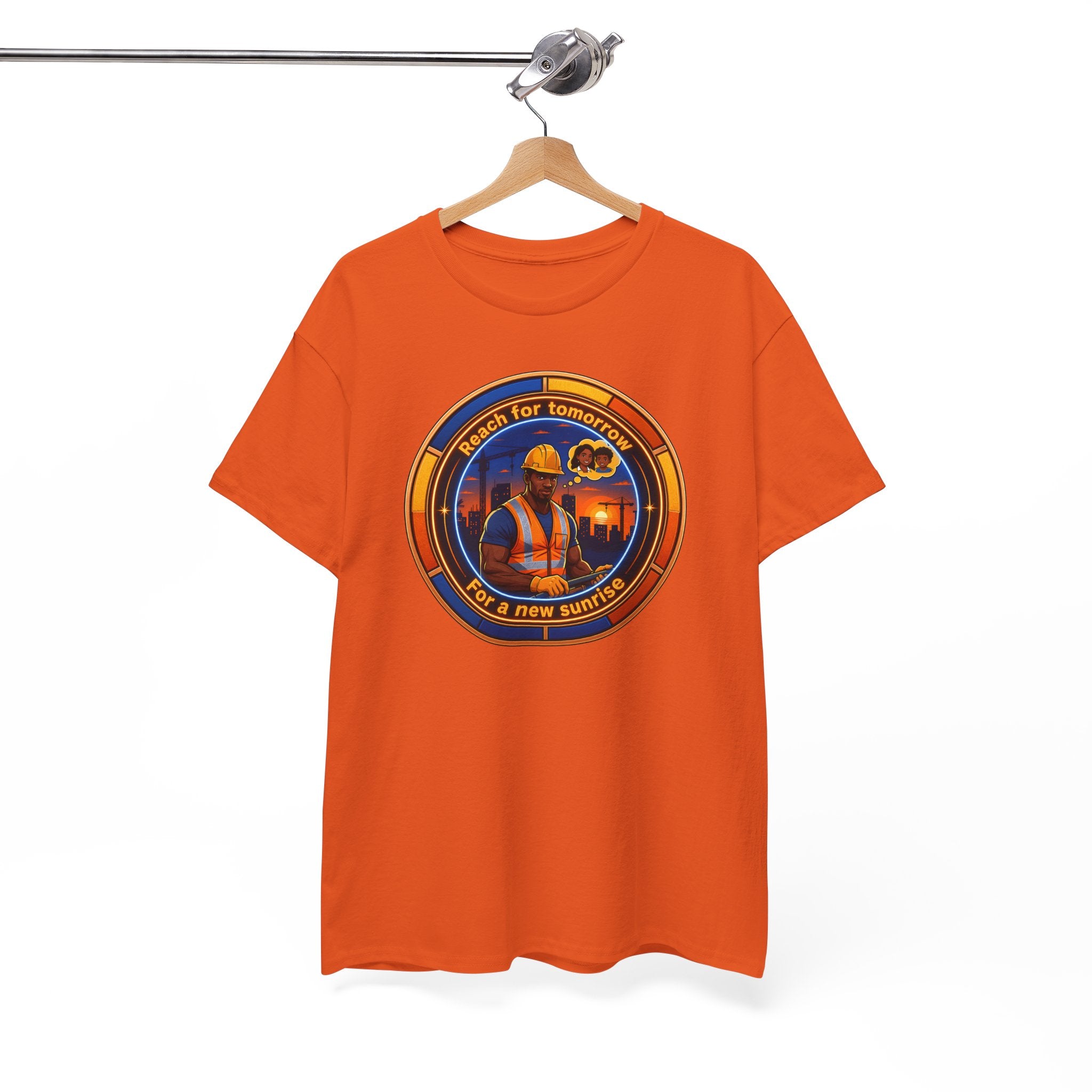 Construction Worker Sunset Tee — “Reach for Tomorrow ” Safety Crew T-Shirt