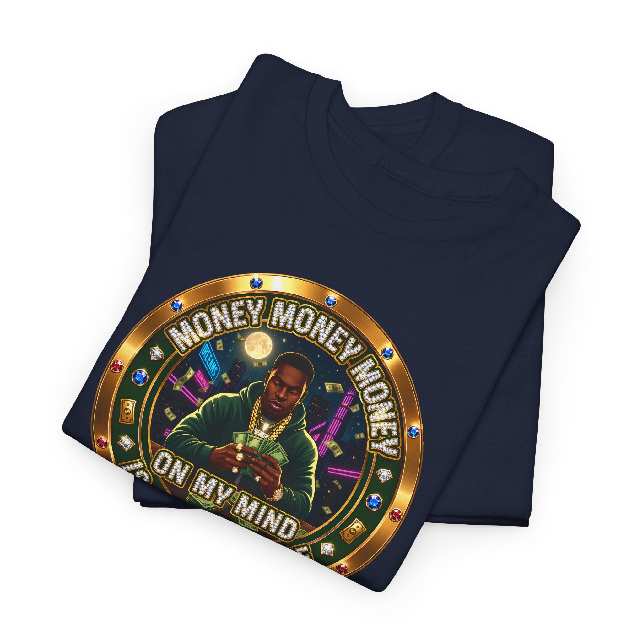 "Money On My Mind" Graphic Tee — Retro Casino Coin Design
