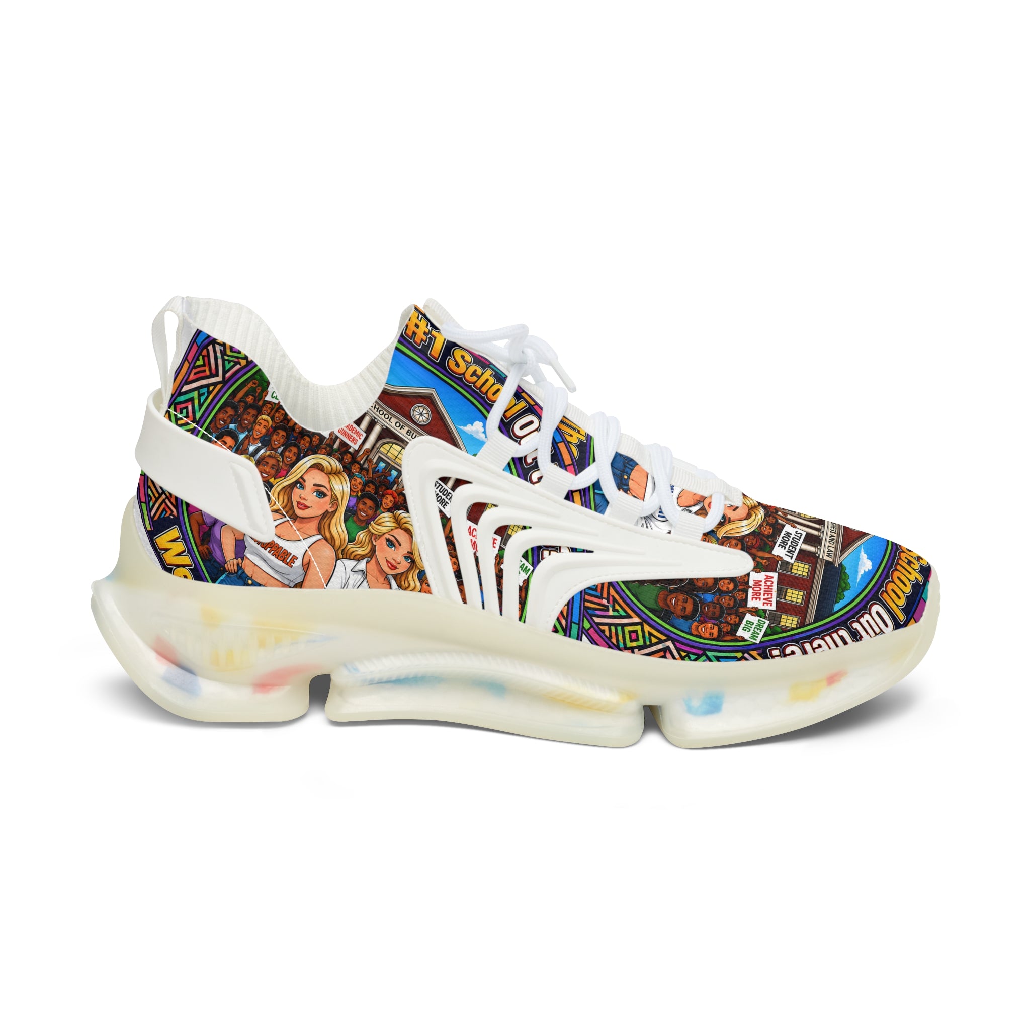 Women's Mesh Sneakers — Colorful Retro School Girl Graphic Athletic Shoes