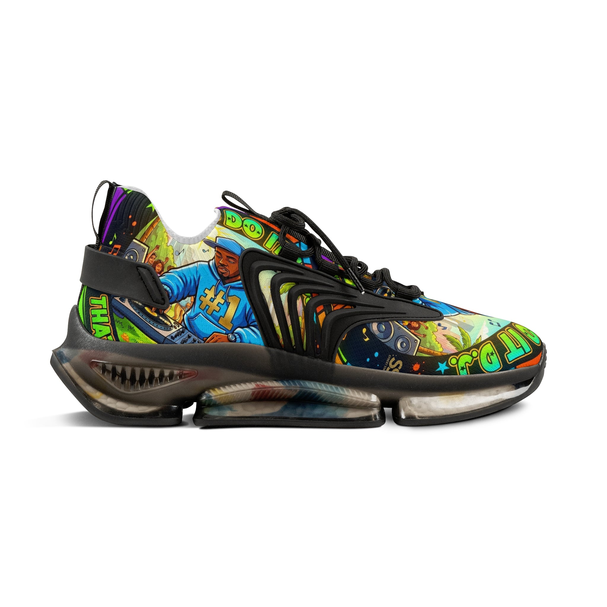 Men's Graphic Mesh Sneakers — " Lets Do It DJ" Colorful Retro DJ Street Style