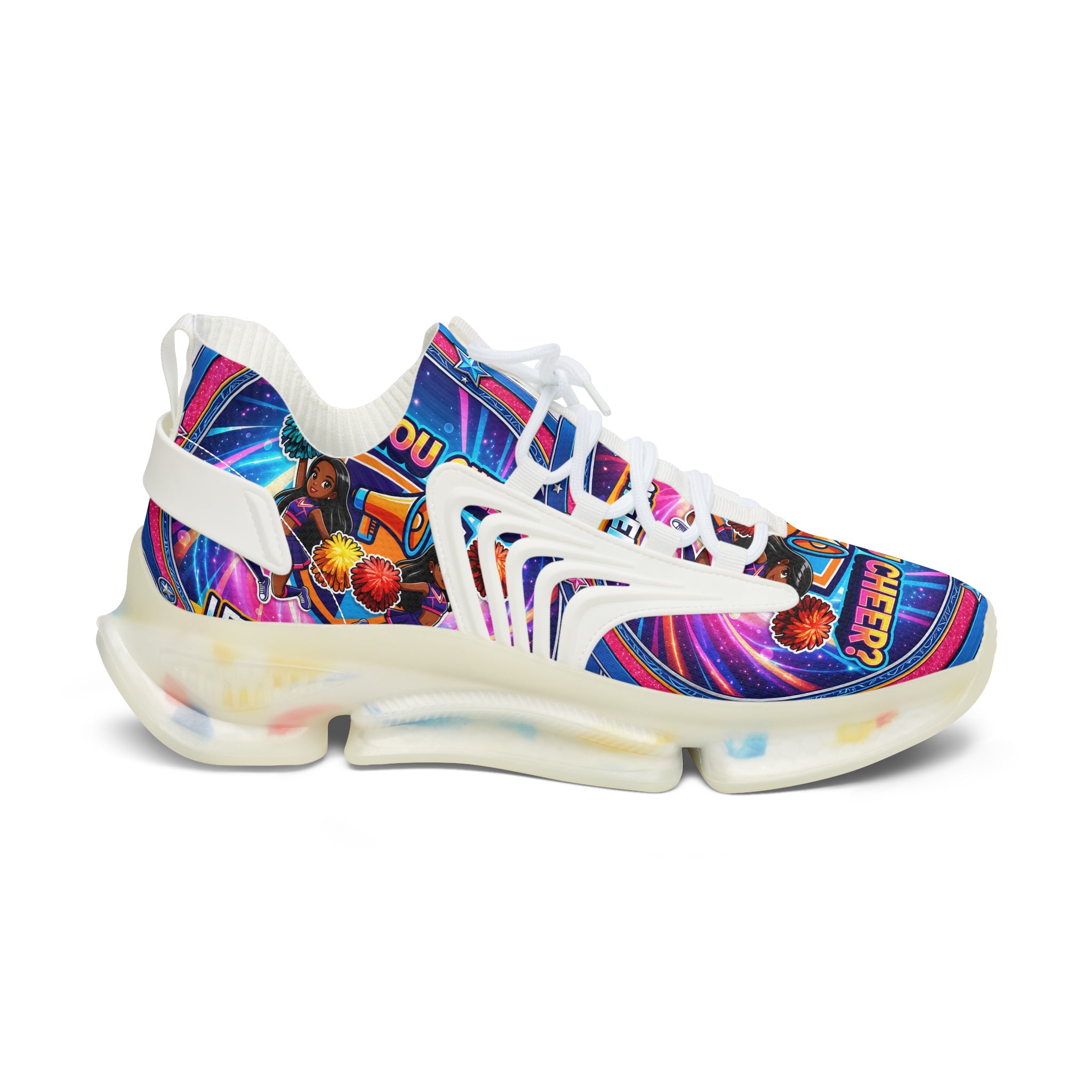 Women's Mesh Sneakers — Colorful Retro 'Can You Cheer' Graphic Athletic Shoes