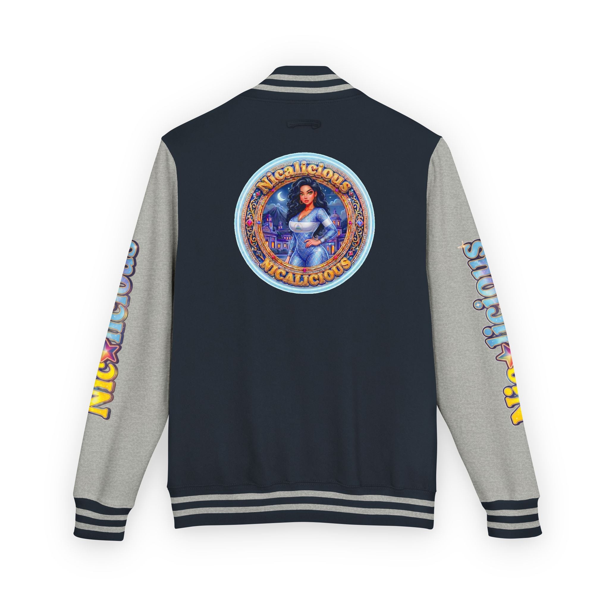 Letterman Jacket — 'Nicalicious' Graphic Varsity Jacket with Retro Badge