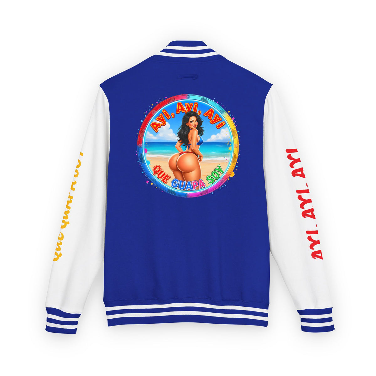 Letterman Jacket – Retro Beach Pinup Varsity Jacket with 'Ayi Ayi Ayi' Graphic