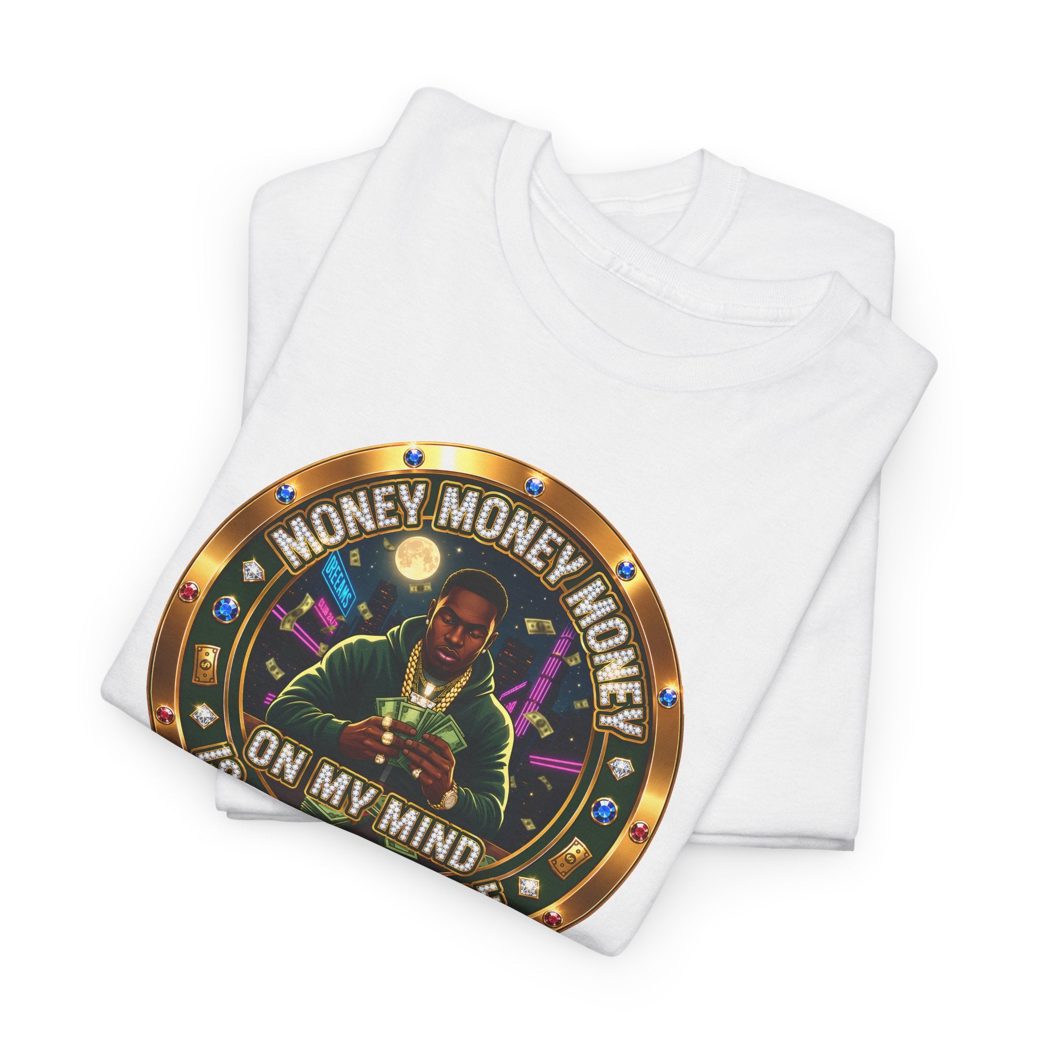 "Money On My Mind" Graphic Tee — Retro Casino Coin Design