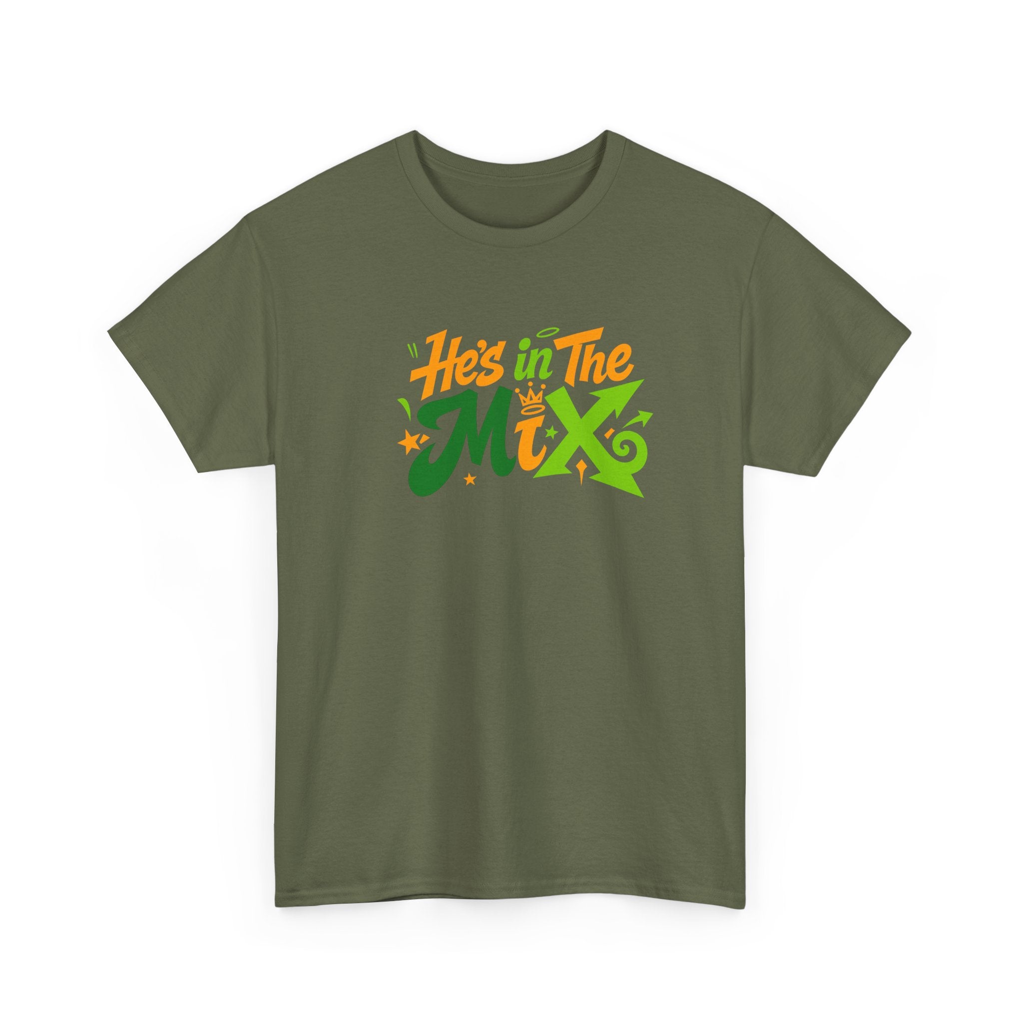 "He's in the Mix" T-Shirt — Retro Green & Orange DJ/Music Tee