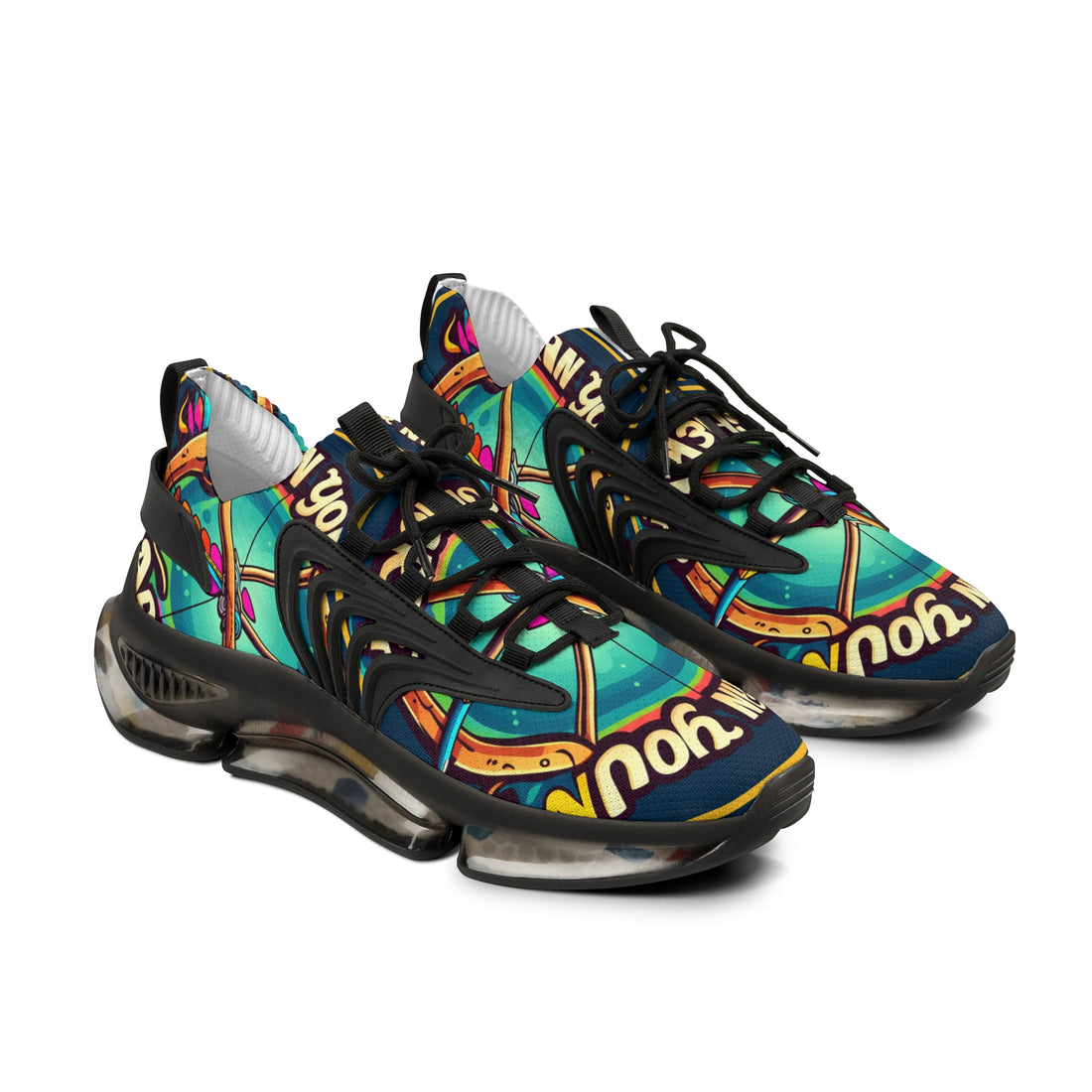 Men's Mesh Sneakers —" Can You Archery "Retro Cosmic Graphic Athletic Shoes