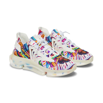 Women's Cheerleader Graphic Mesh Sneakers — "Can You Cheer?" Colorful Athletic Shoes