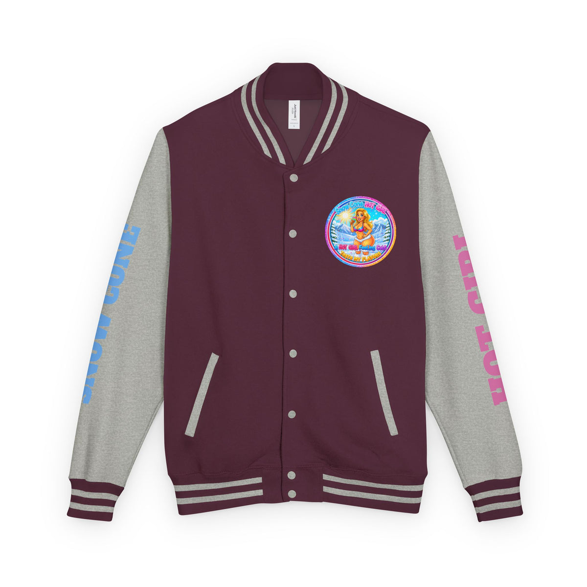 Angel Pinup Letterman Jacket — "Snowcone Hot Girl " Graphic Varsity Jacket